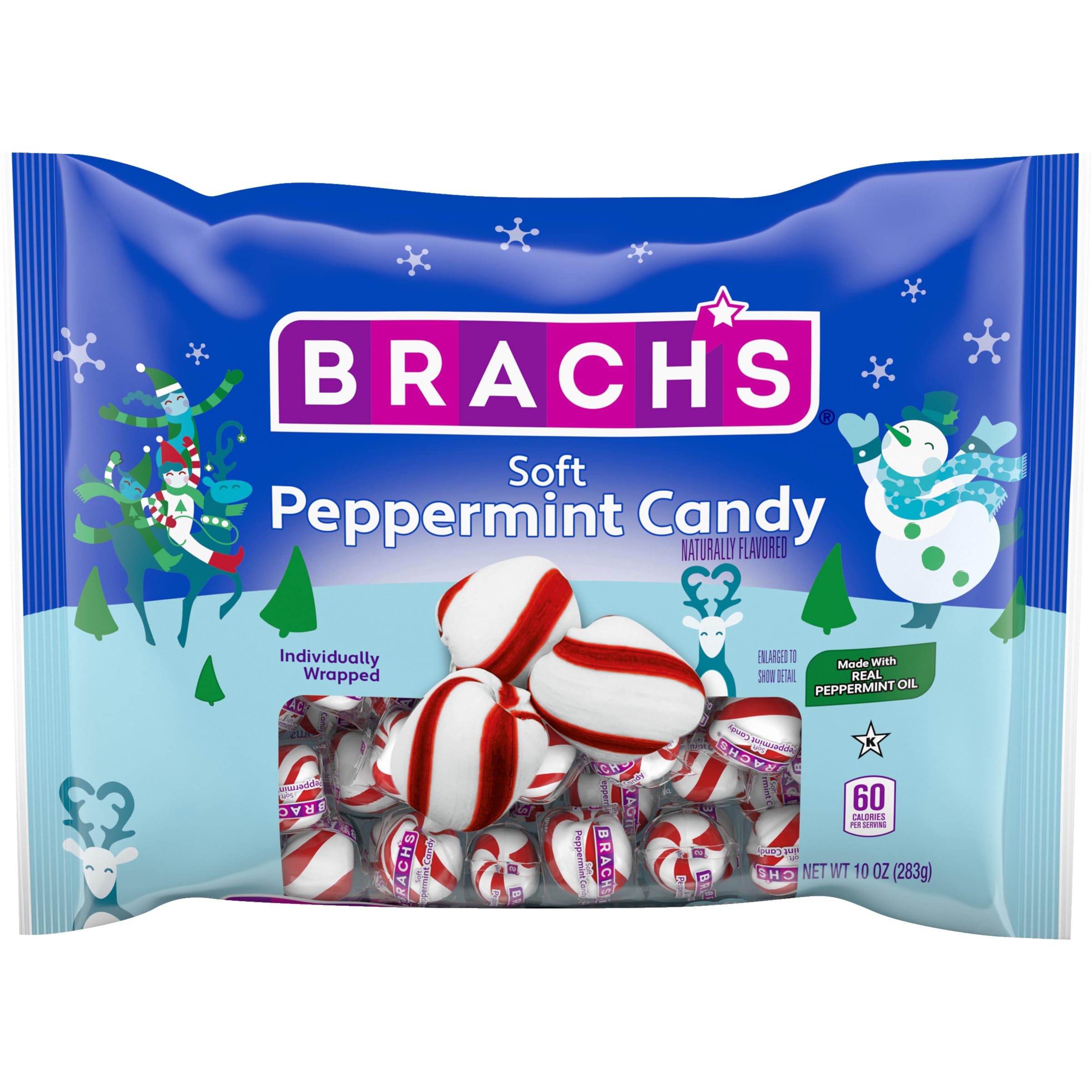 Brach's Holiday Soft Peppermint Candy, Individually Wrapped Mints, 10oz