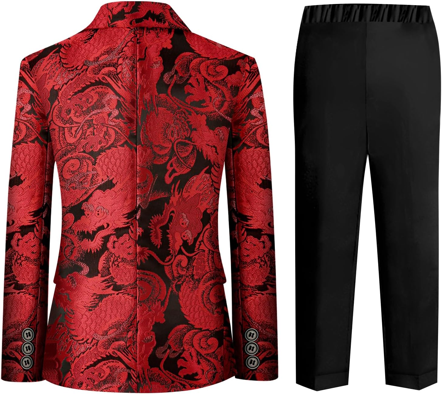 Boys Suit 4 Pieces Chinese Traditional Dragon Pattern Set Kids Jacquard Tuxedo with Fancy Blazer Pants Shirt Tie