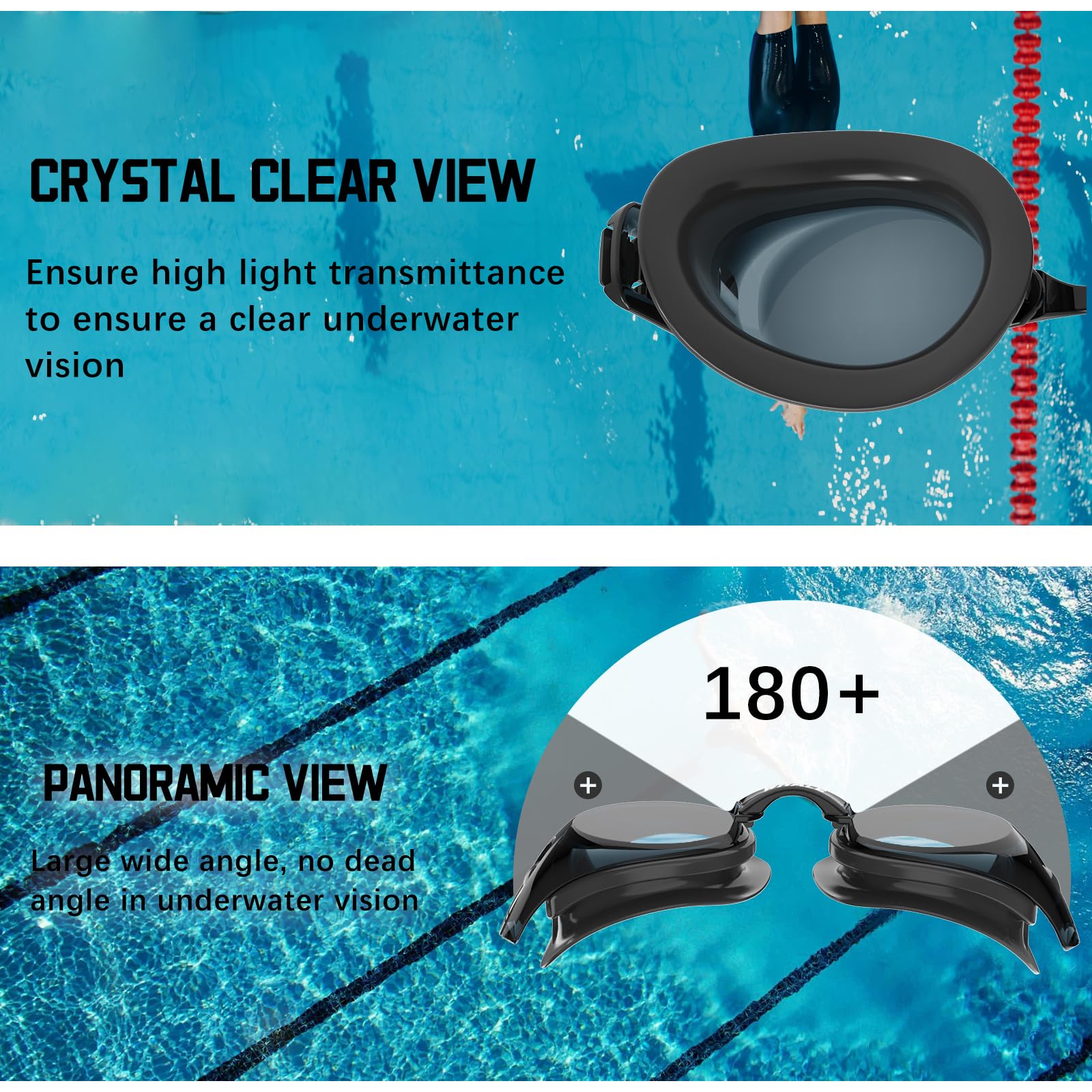 Whale Schwimmbrille HD Anti-Beschlag-Schwimmbrille für Erwachsene/Jugendliche, beide geeignet (schwarz)