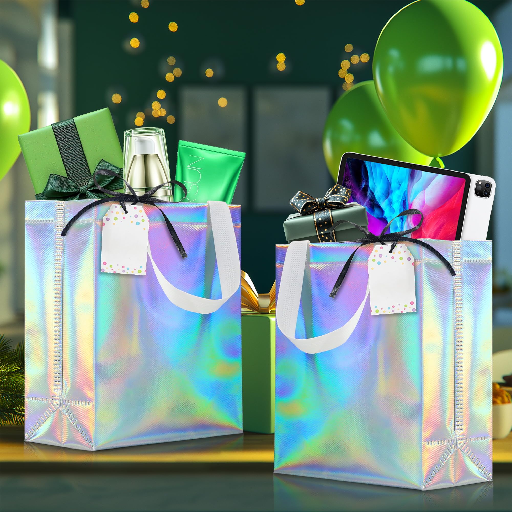 Reusable Gift Bag 11x9.8x5.1 Inches Iridescent Holographic Large Medium Size Gift Bags With Handle Mermaid Fish Scales Cute Handbags For Birthday, Christmas,Party, Baby Shower, Women,Girls 1 PCS