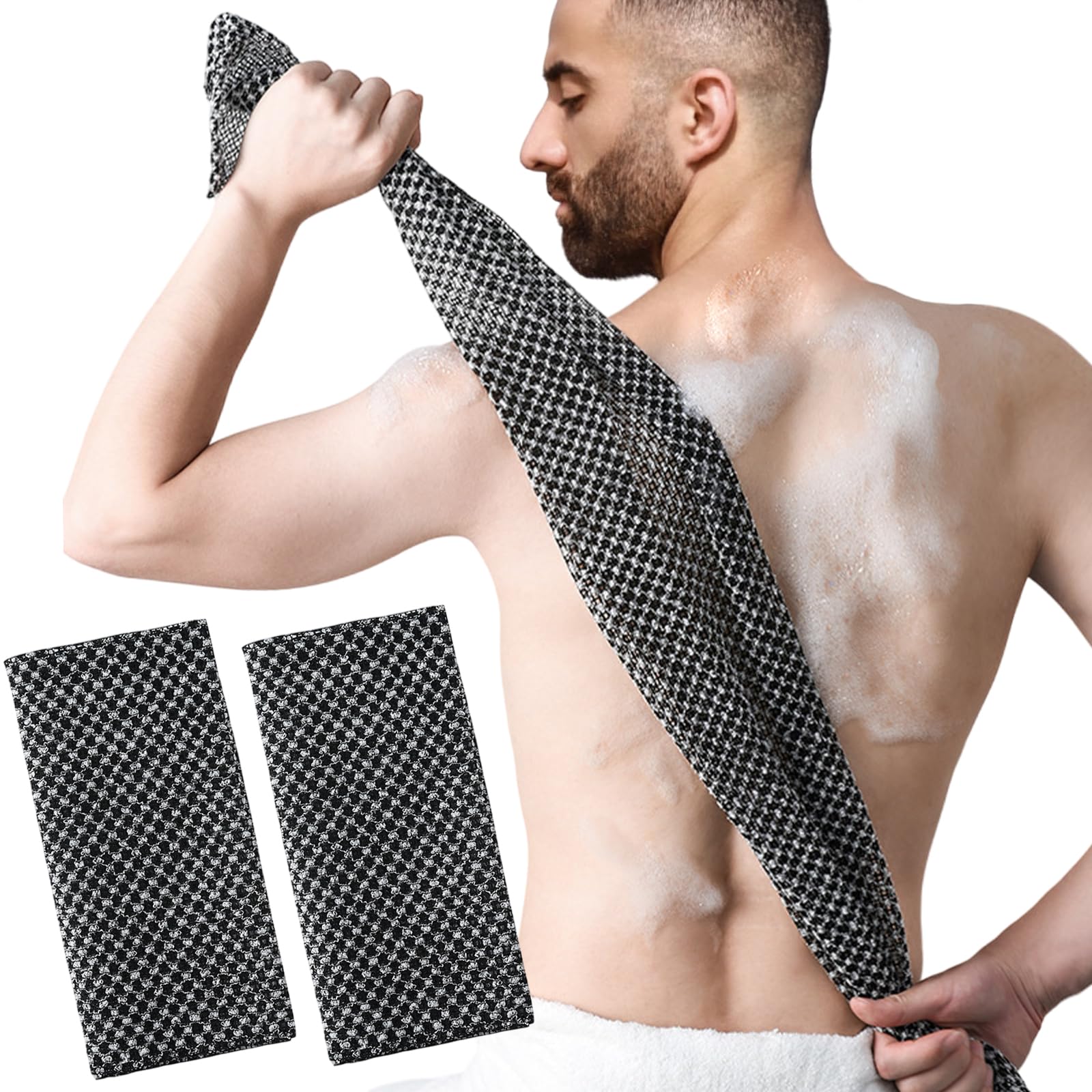 EUPSIIU 2 Piezas Esponja Cuerpo, Exfoliante Ducha Scrub Baño Wash Cloth, Exfoliante Para La Espalda, Lufa Exfoliante para La Espalda, Accesorio De Baño para Limpiar, Exfoliación, Masajee (Negro)