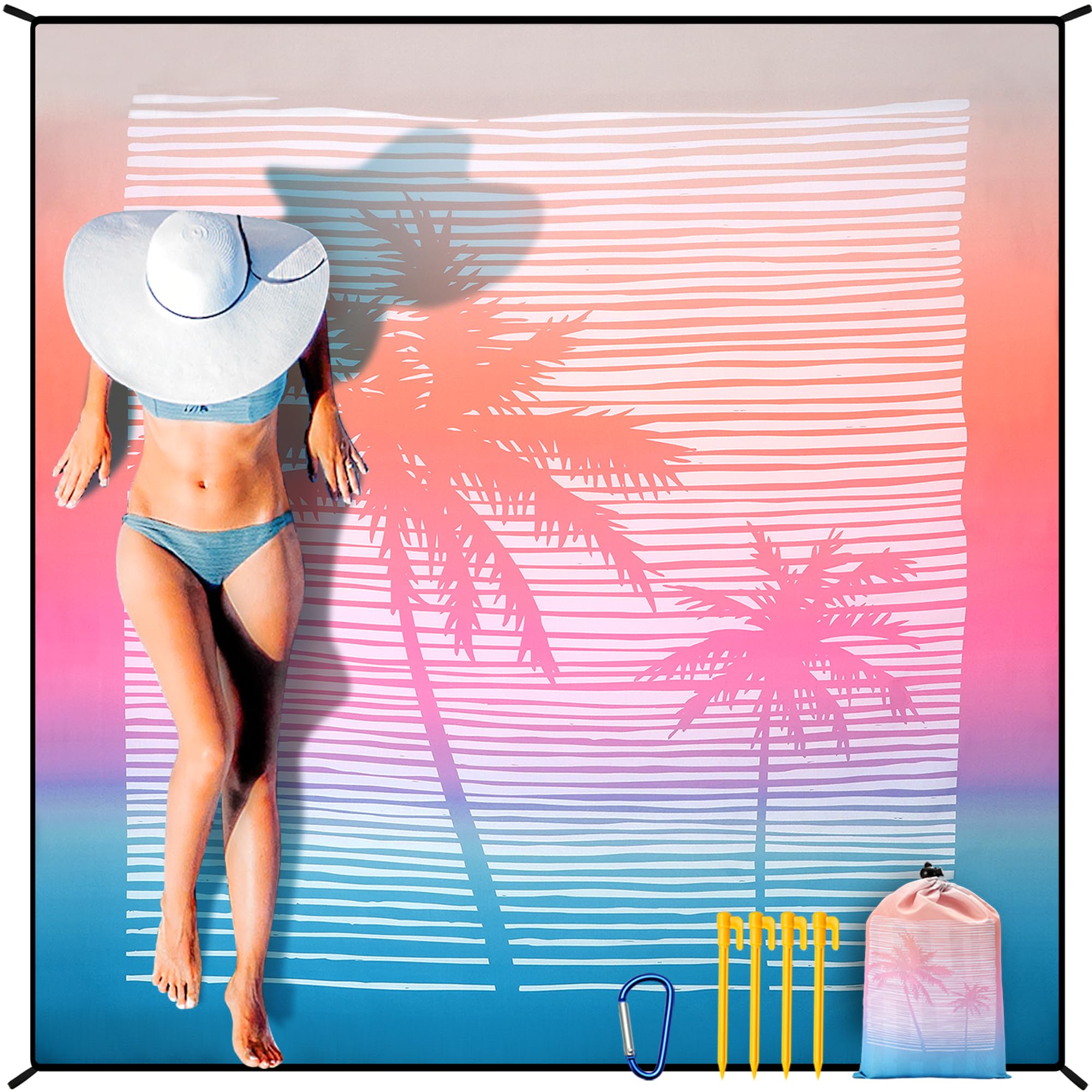 HIHOHO Beach Blanket Waterproof Sandproof Extra Large Beach Mat 79" X 83"/120"x108"for 1-8 Adults Quick Drying Durable Outdoor Picnic Mat for Beach