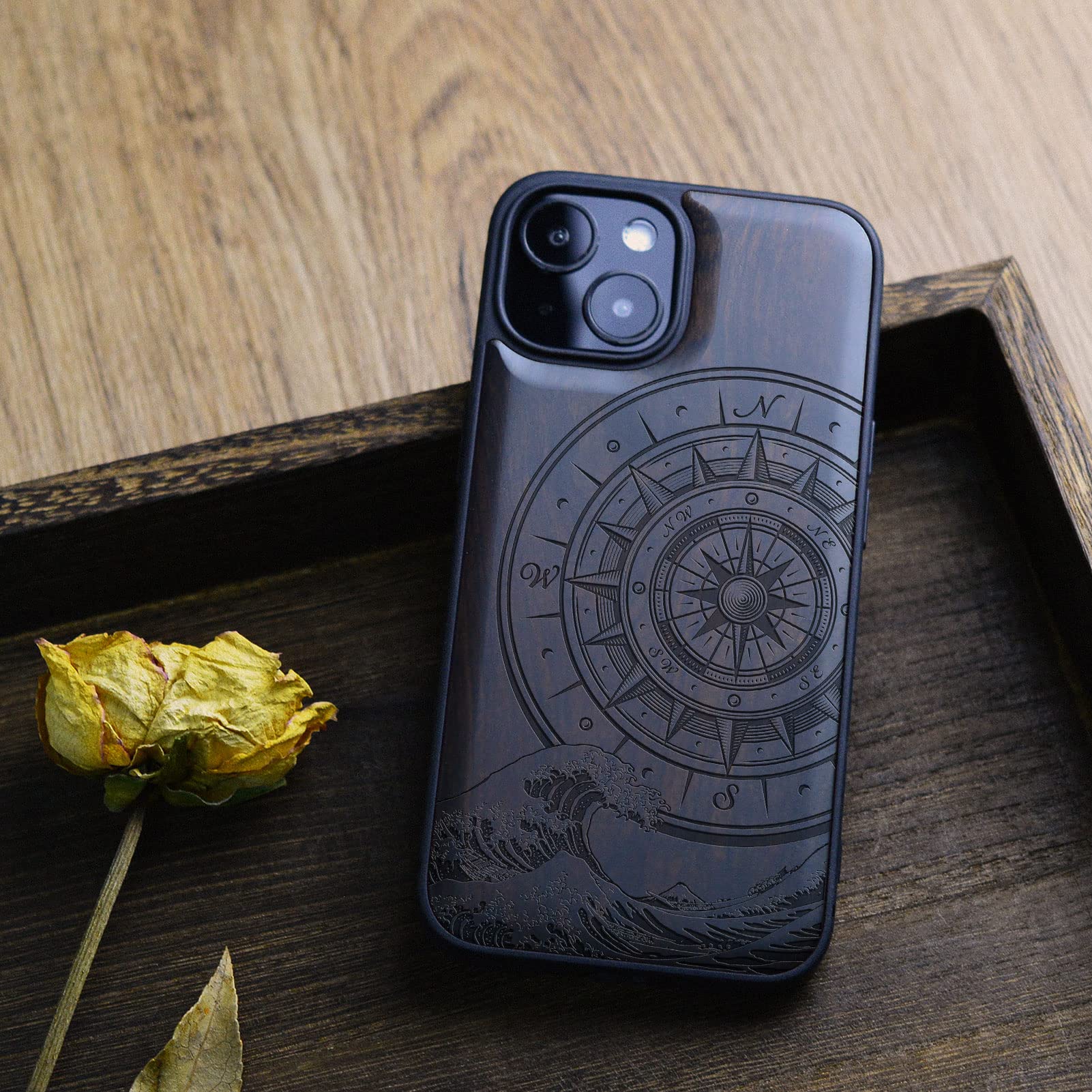 Carveit Custodia per iPhone 13 Cover Legno avec magnetico [Retro in