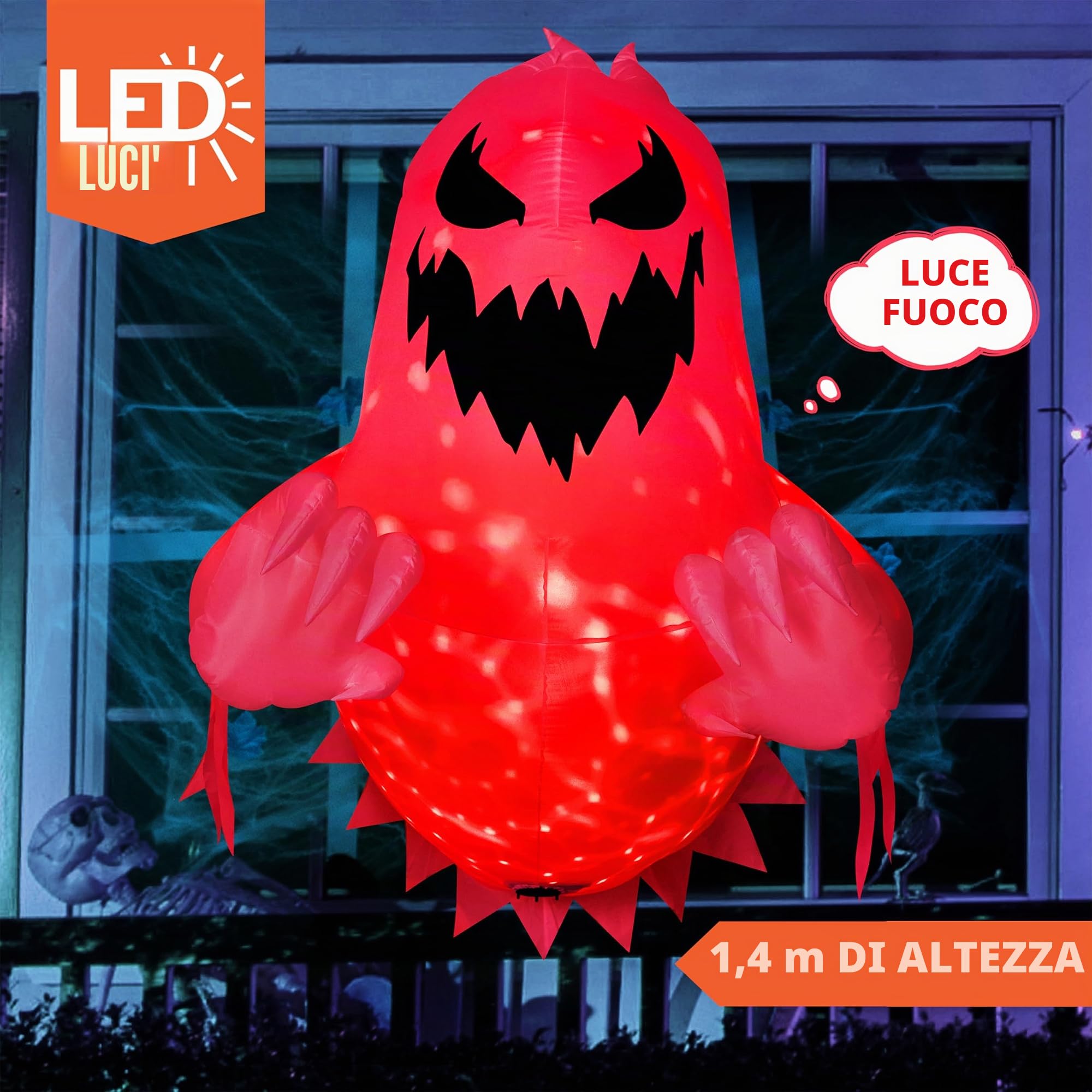 Joiedomi Decorazione gonfiabile per esterni con fantasma di Halloween, altezza 1,5 m, con LED rotante, decorazione spaventosa per Halloween, decorazione per finestre