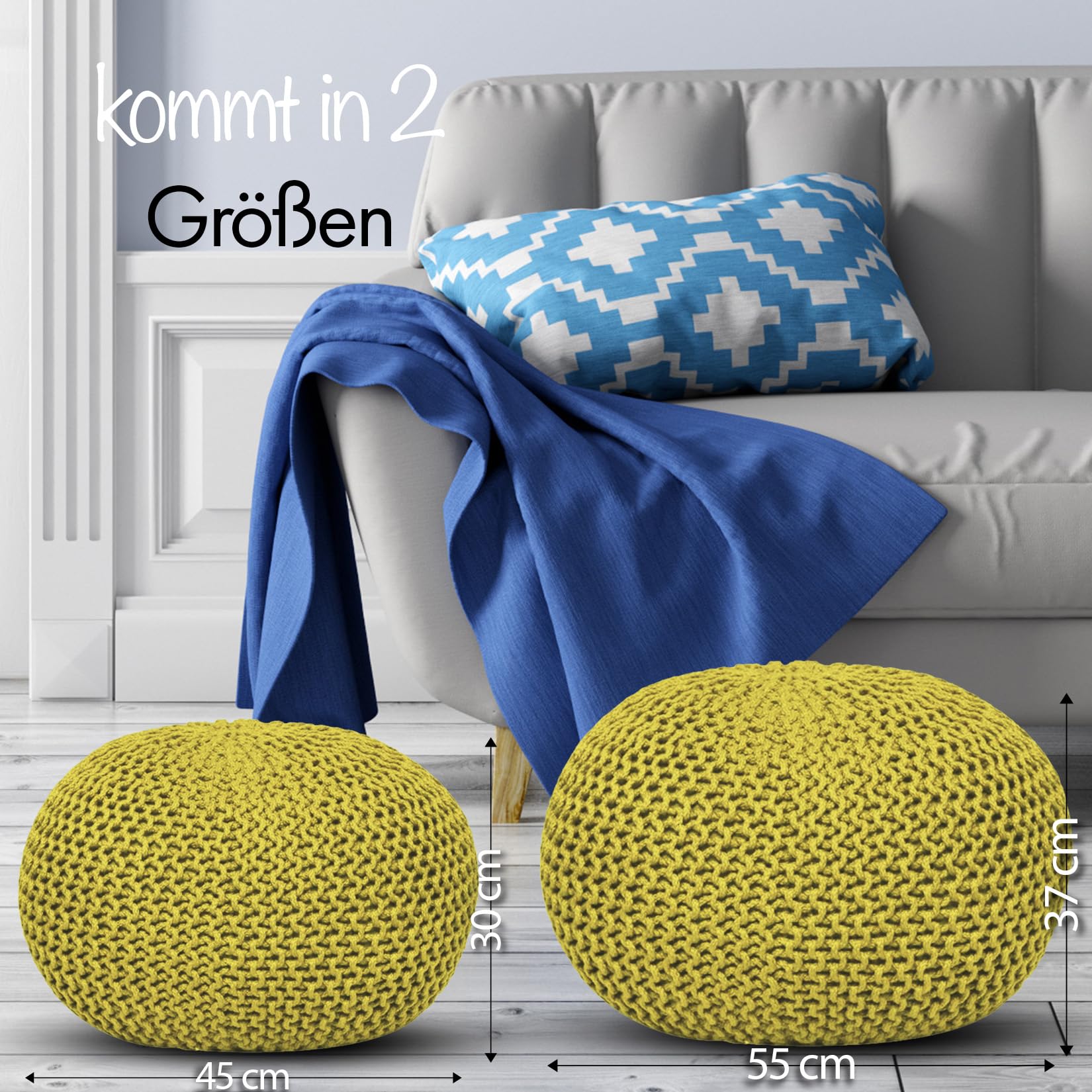 ELYFLAIR Outdoor Sitzpouf Wasserdicht - Grobstrick-Optik, 45cm Oder 55cm, Aus Recyceltem Kunststoff