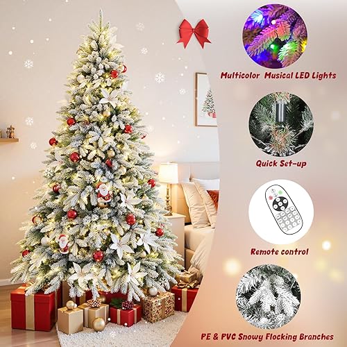 Miniatura 9 de Árbol de Navidad artificial preiluminado con control remoto, soporte giratorio y plegable, árboles de Navidad flocados de nieve de 9 pies para