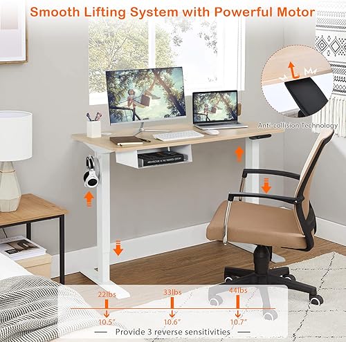 Miniatura 9 de Tangkula Escritorio eléctrico de pie ajustable en altura con puerto USB, estación de trabajo de computadora sentado a pie de 48 pulgadas, escritorio