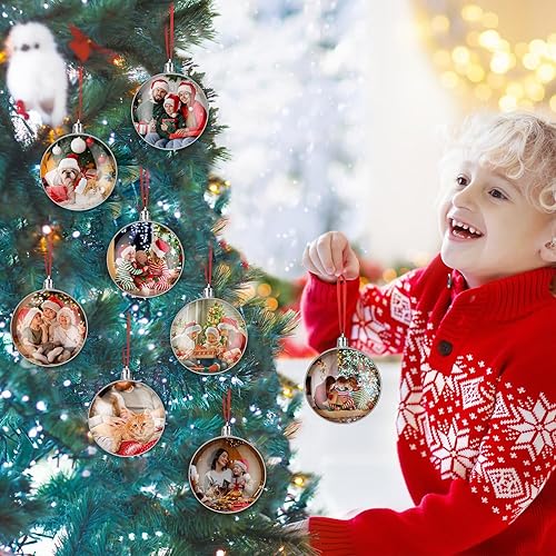 Miniatura 2 de Jenaai 50 bolas de adorno para fotos, marco de fotos colgante de Navidad, adorno redondo de plástico transparente rellenable, bolas de soporte para