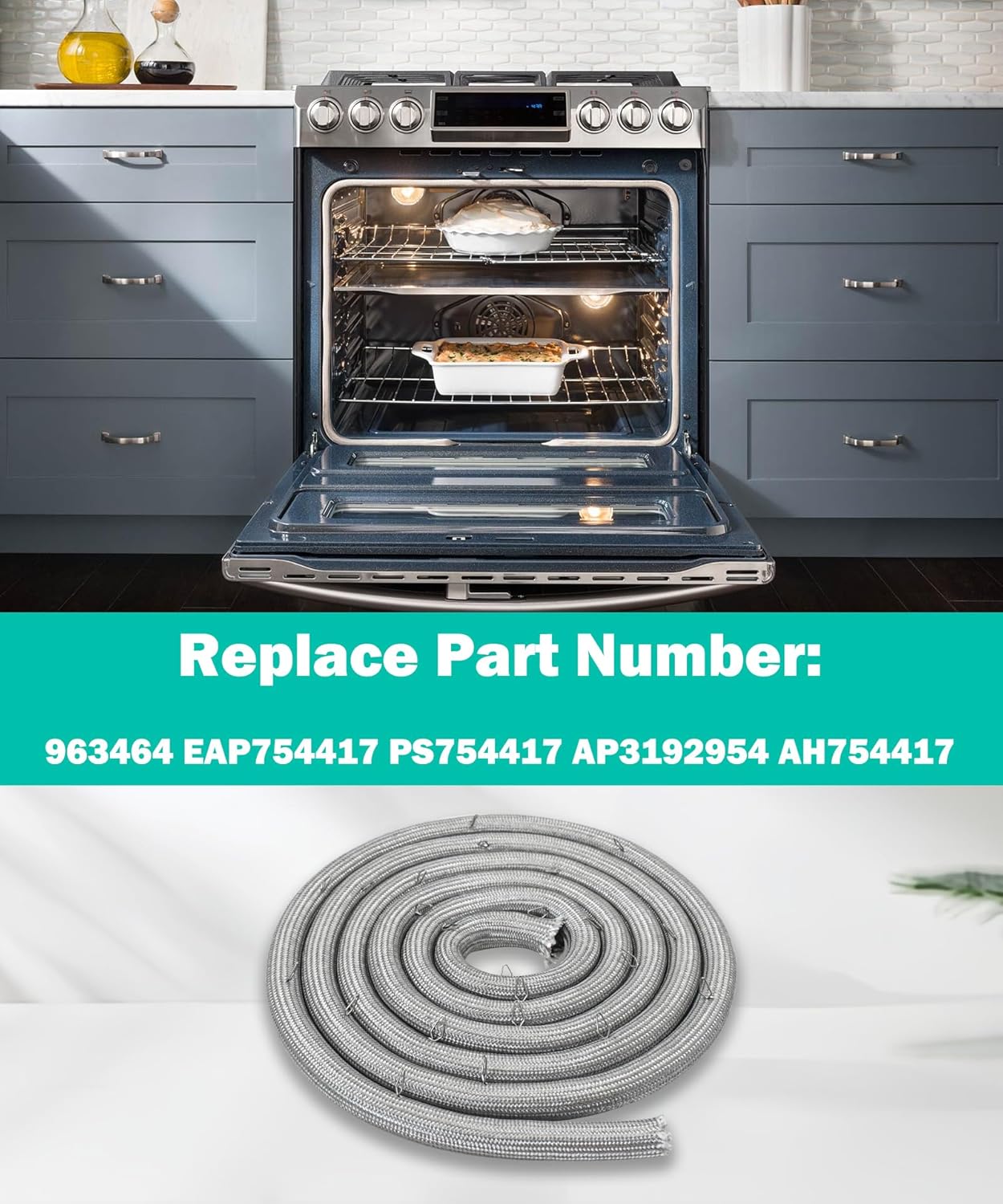 WB41T10003 Range Lower Oven Door Gasket (With 23 Mounting Clips) Fits For Some GE And Kenmore Ovens,Replaces 963464 AH754417 EA754417 PS754417