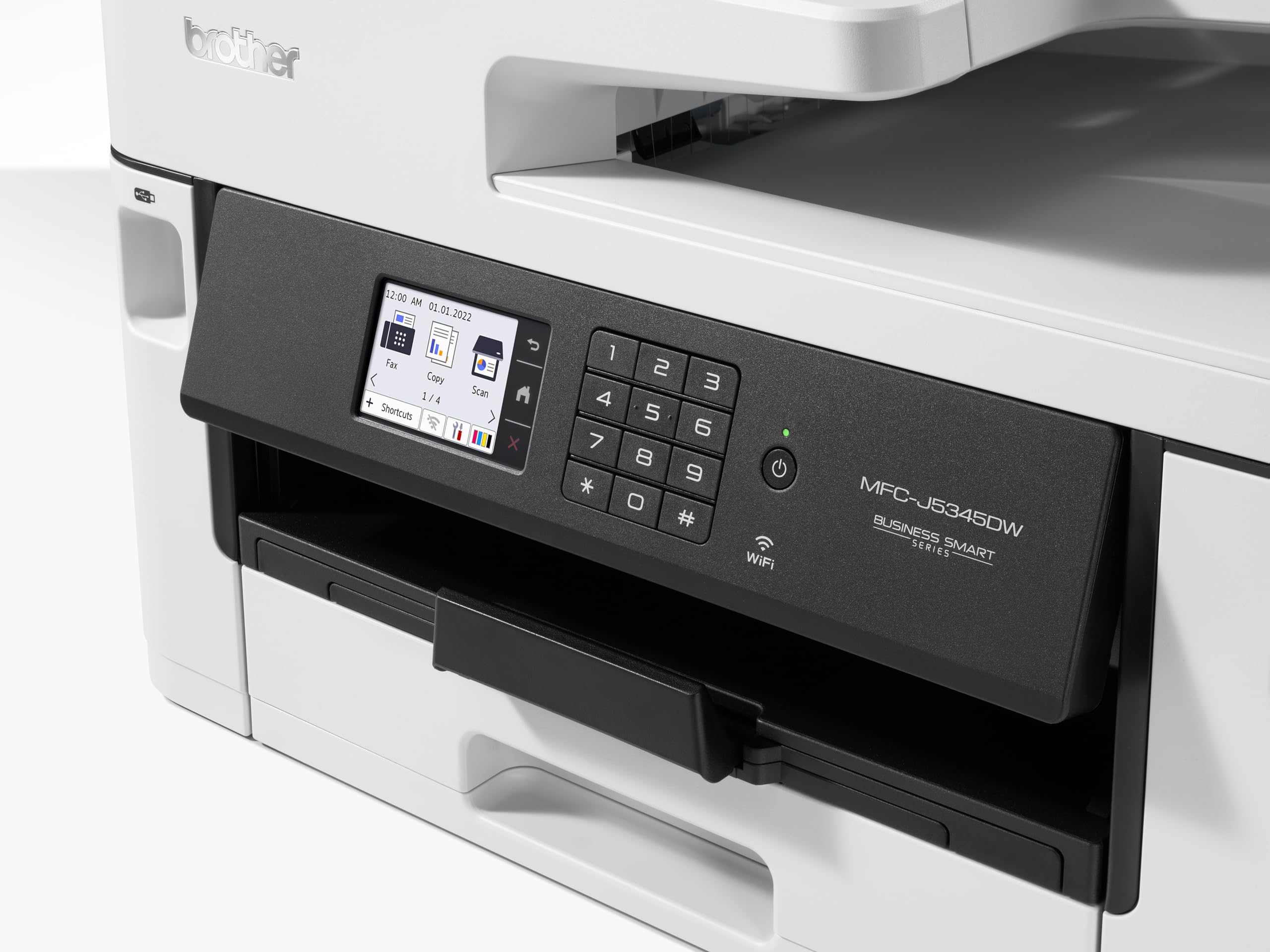 Brother MFC-J5345DW - Multifunzione a getto d'inchiostro 4 in 1, 250 fogli, stampante, scanner, fotocopiatrice, fax, bianco, medio