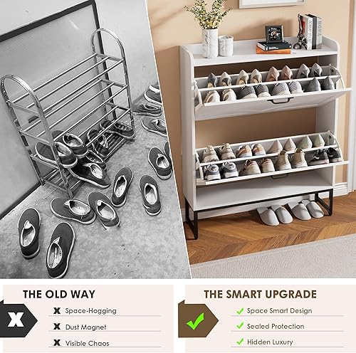 Miniatura 8 de Nicetree Shoe Storage Cabinet with 2 Flip Drawers, Freestanding Shoe Organizer, Shoe Cabinet with Metal Legs, Narrow Shoe Rack Cabinet, Farmhouse