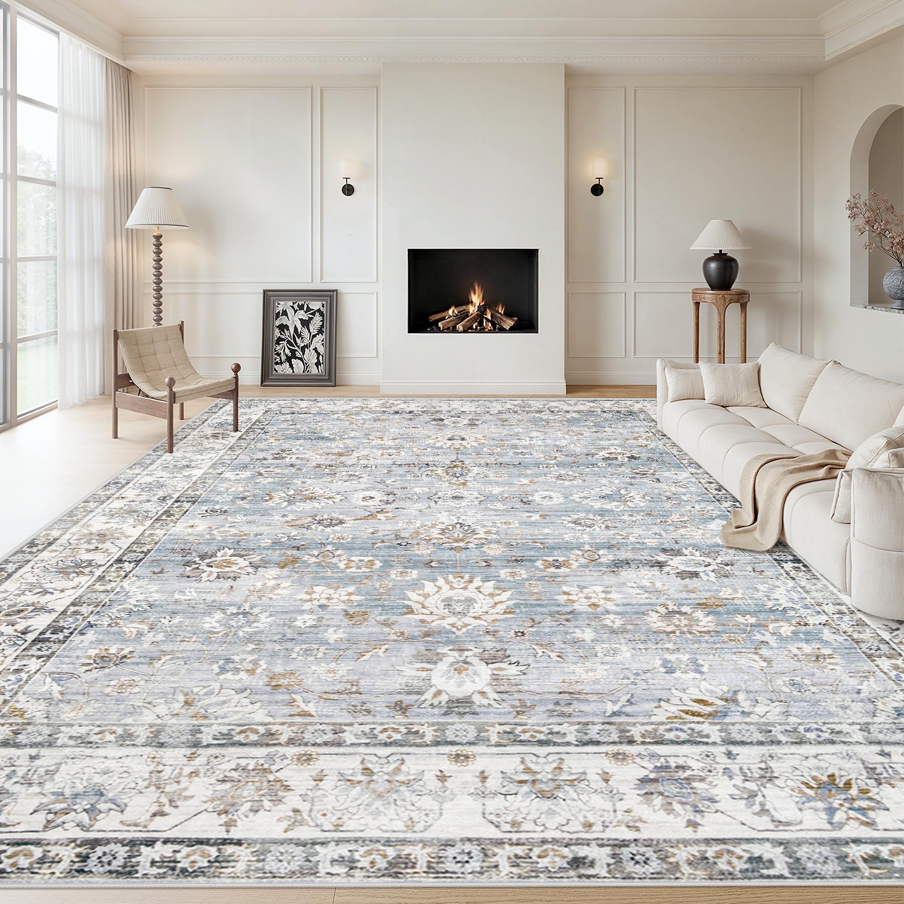 XLUEZ Area Rug 9x12 Living Room Rug, Machine Washable Vintage Distressed Boho Area Rug Non-Slip Soft Low Pile Large Indoor Rugs for Bedroom Kitchen