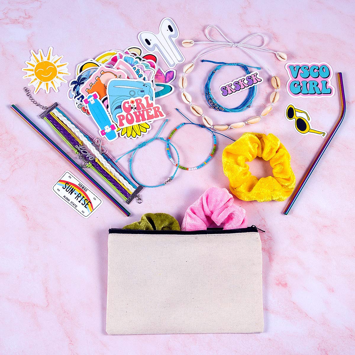 70pcs VSCO Girl Pack Set Scrunchie Sticker Shell Traveler Scrunchie and Sticker Set - Water Proof Stickers  main image 2