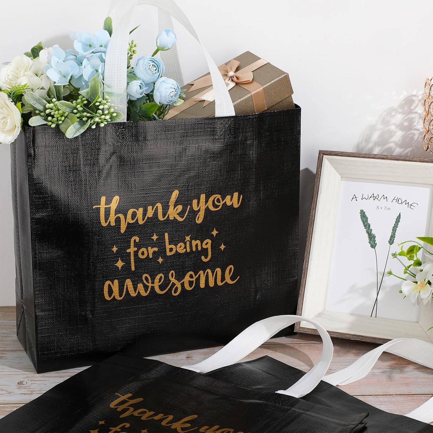 Abbylike 24 Pcs Thank You Gift Bags Bulk Employee Appreciation Gifts Bags with Handles Reusable for Social Worker Coworker Staff, 12.2 x 11 x 4.7 Inches(Black) - Image 5