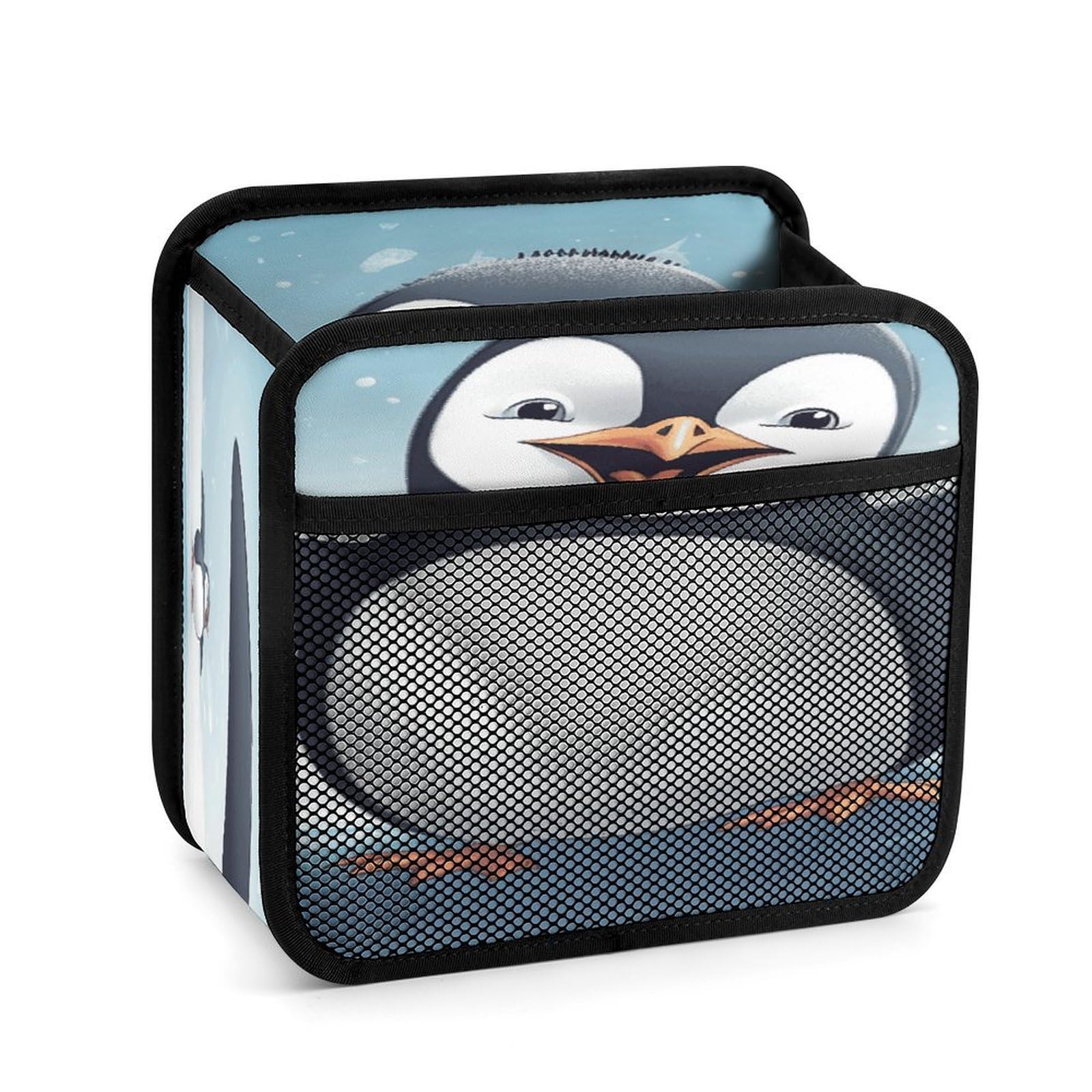 Btcowzrv Style Happy Penguin Car Seat Back Organizer, Pu Leather Hanging Backseat Car Organizer With Elastic Mesh Pocket, Storage Bag For Most Vehicles