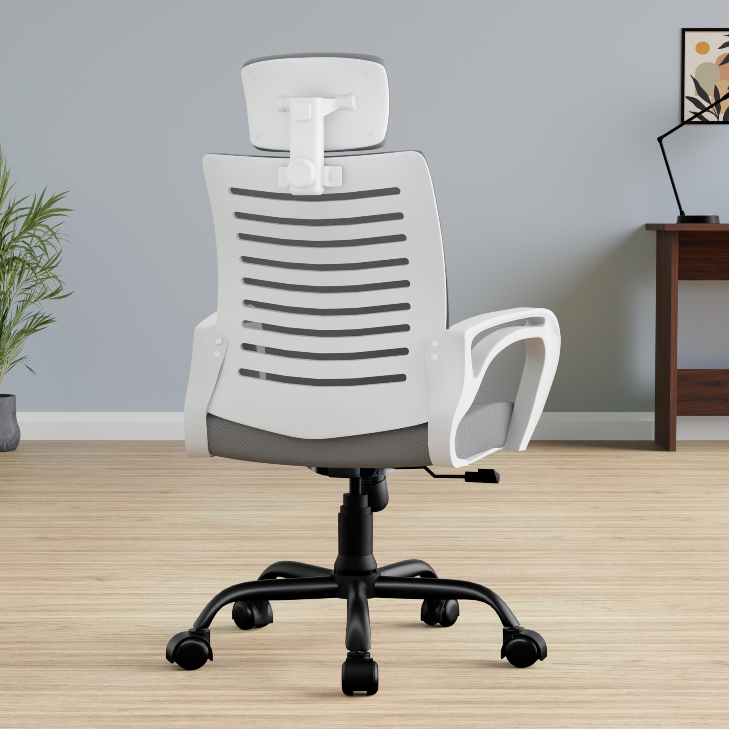beAAtho® Verona Mesh High Back Ergonomic Home Office Chair | 3-Years Limited Warranty, Tilting & Height Adjustable Mechanism, Heavy Duty Metal Base| (White-Grey)