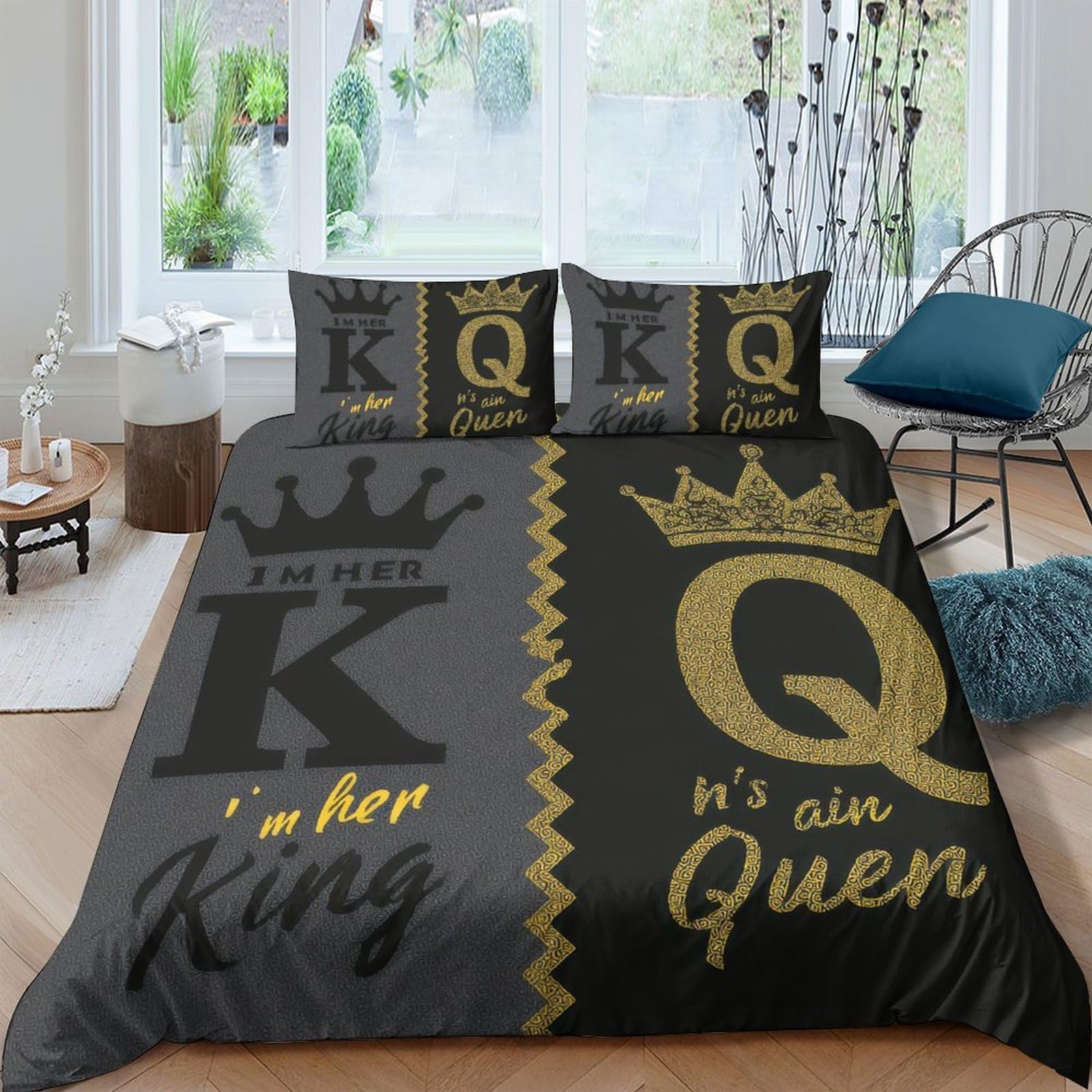 Ctjqhvkz Style-1 3D Printed King Queen Crown Fitted Sheet Microfiber Black Gold Artistic Bed Cover Bedroom Guestroom Decor Single（135X200cm）