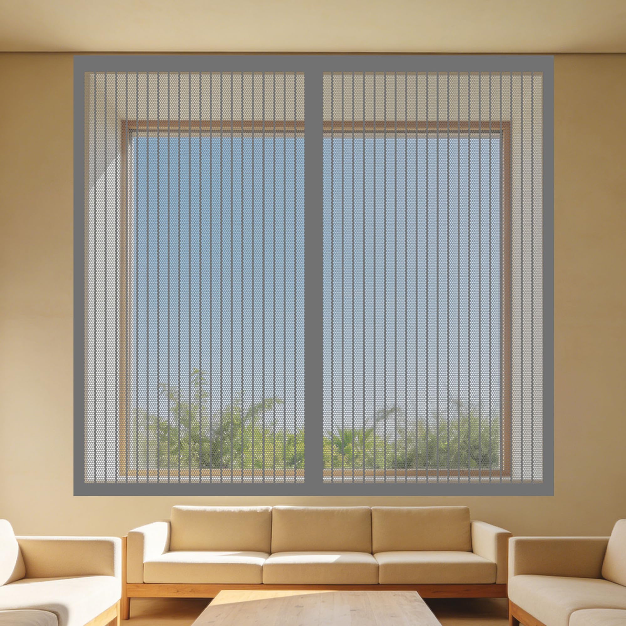 DIY Fly Screen Windows 175 x 95 cm with Selfadhesive Bug Net for Windows Fine Mesh Design Prevents Tiny Insects from Entering for Living Room Bedroom Offfice, Grey