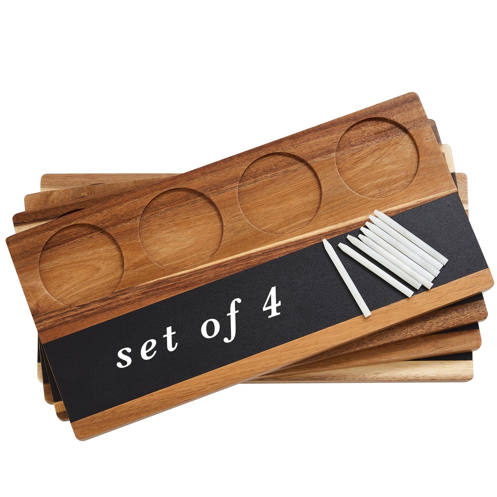 Marsui Wine Flight Tasting Set of 4, Wooden Whiskey Flight Board with 8 Soapstone Chalks Kit for Beer, Whiskey, Cocktails, Coffee, Wine Tasting Party