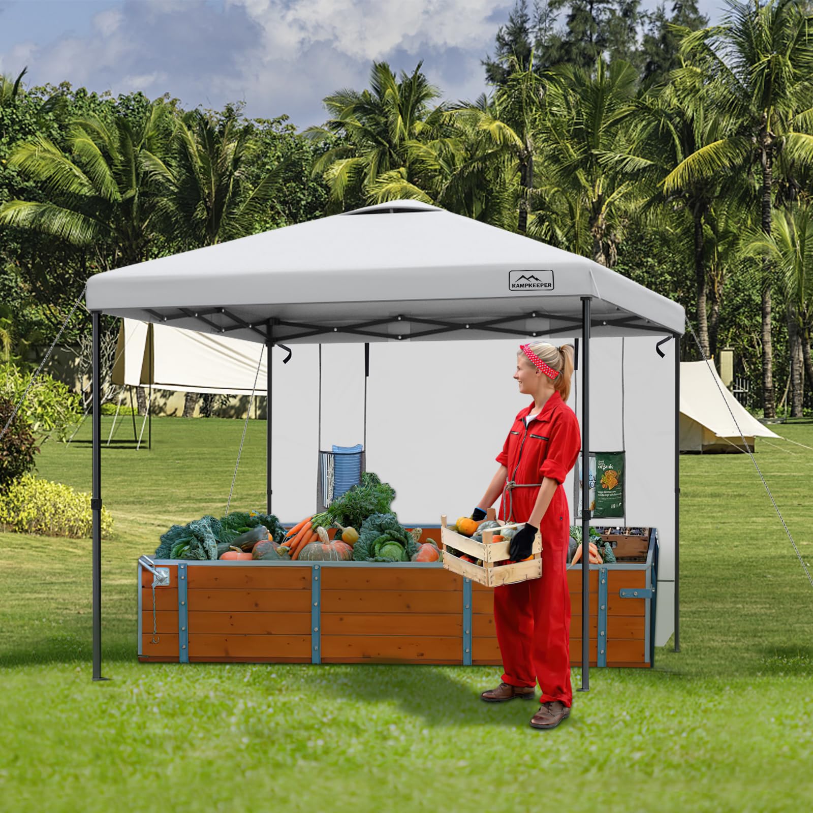 KAMPKEEPER Lot de 2 Parois Latérales 183 x 305 cm pour Tonnelle Pliante, Polyester 210D Imperméable UV 99%, avec 4 Poches, Montage Rapide, Compatible Barnum Pop Up à Pieds Droits