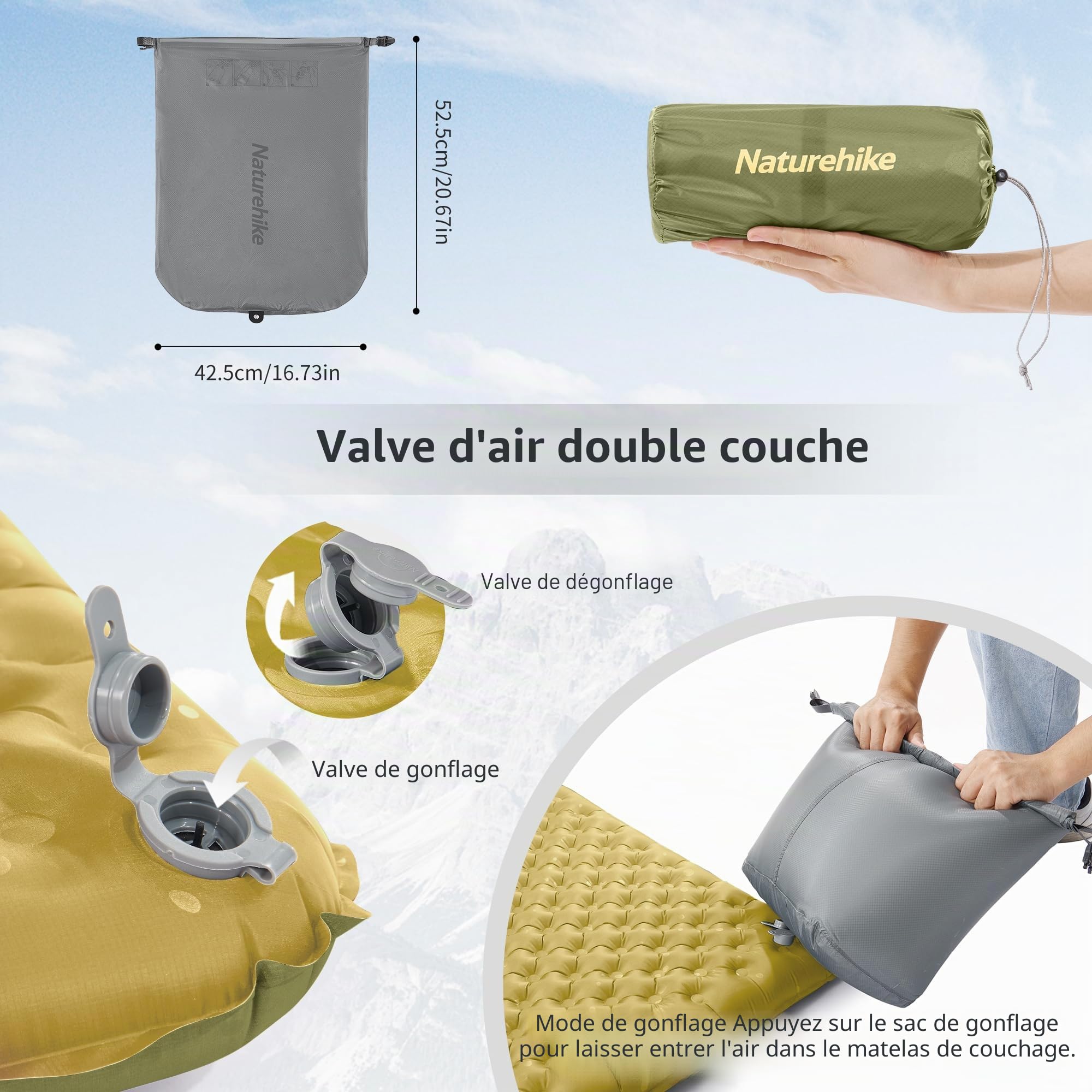 Naturehike Matelas Auto-gonflant Ultraléger, Matelas de Camping Gonflable 5,8R/3,5R, Tapis Auto-gonflants pour Le Couchage pour la Randonnée, l'alpinisme, Le Plein Air