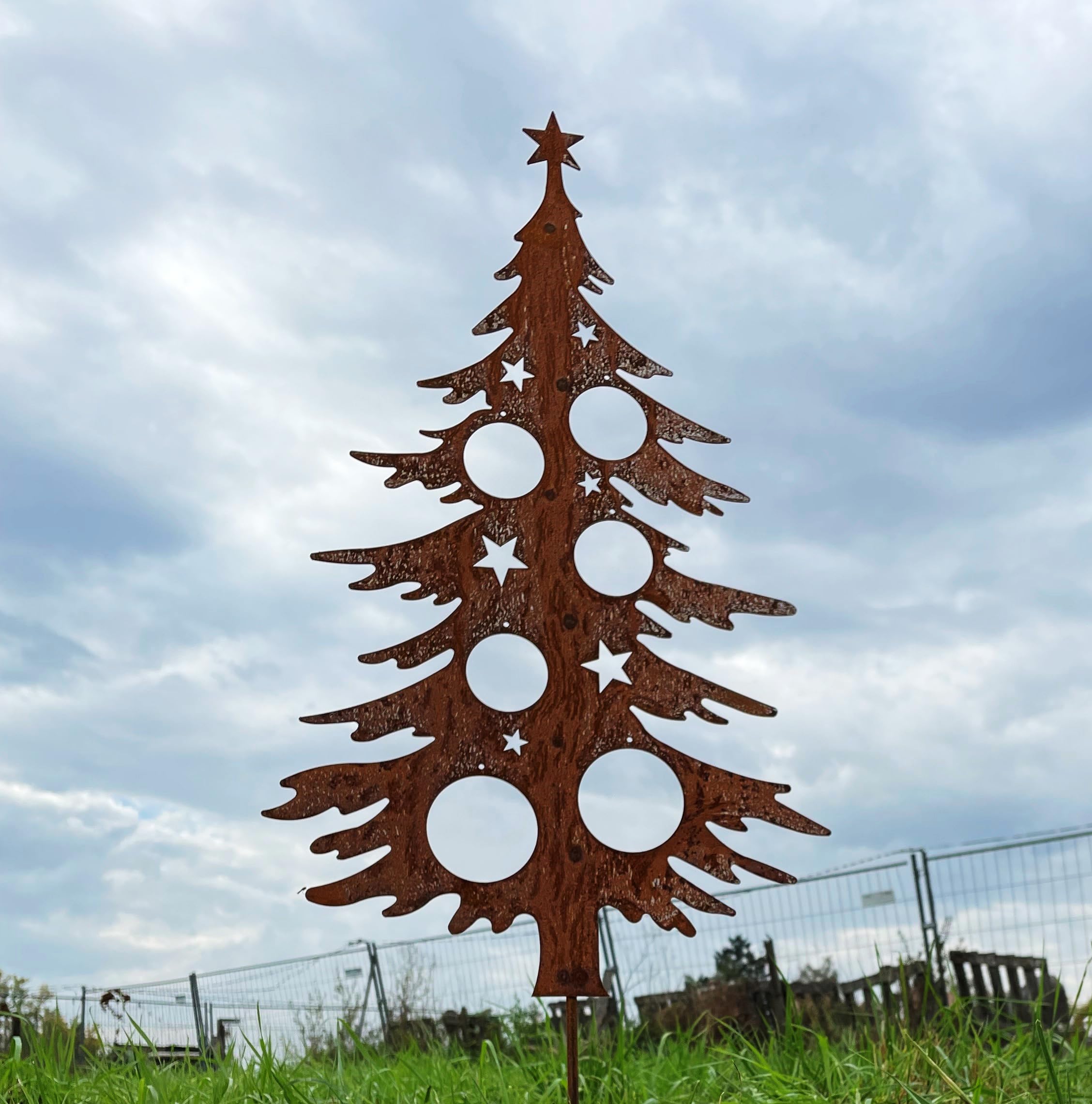 Tannenbaum zum Dekorieren 70cm Tanne zum Stecken Gartenstecker Weihnachtsbaum Christbaum Edelrost Gartendeko Rost Weihnachtsdeko Metall Rostfigur Outdoor Weihnachtsschmuck