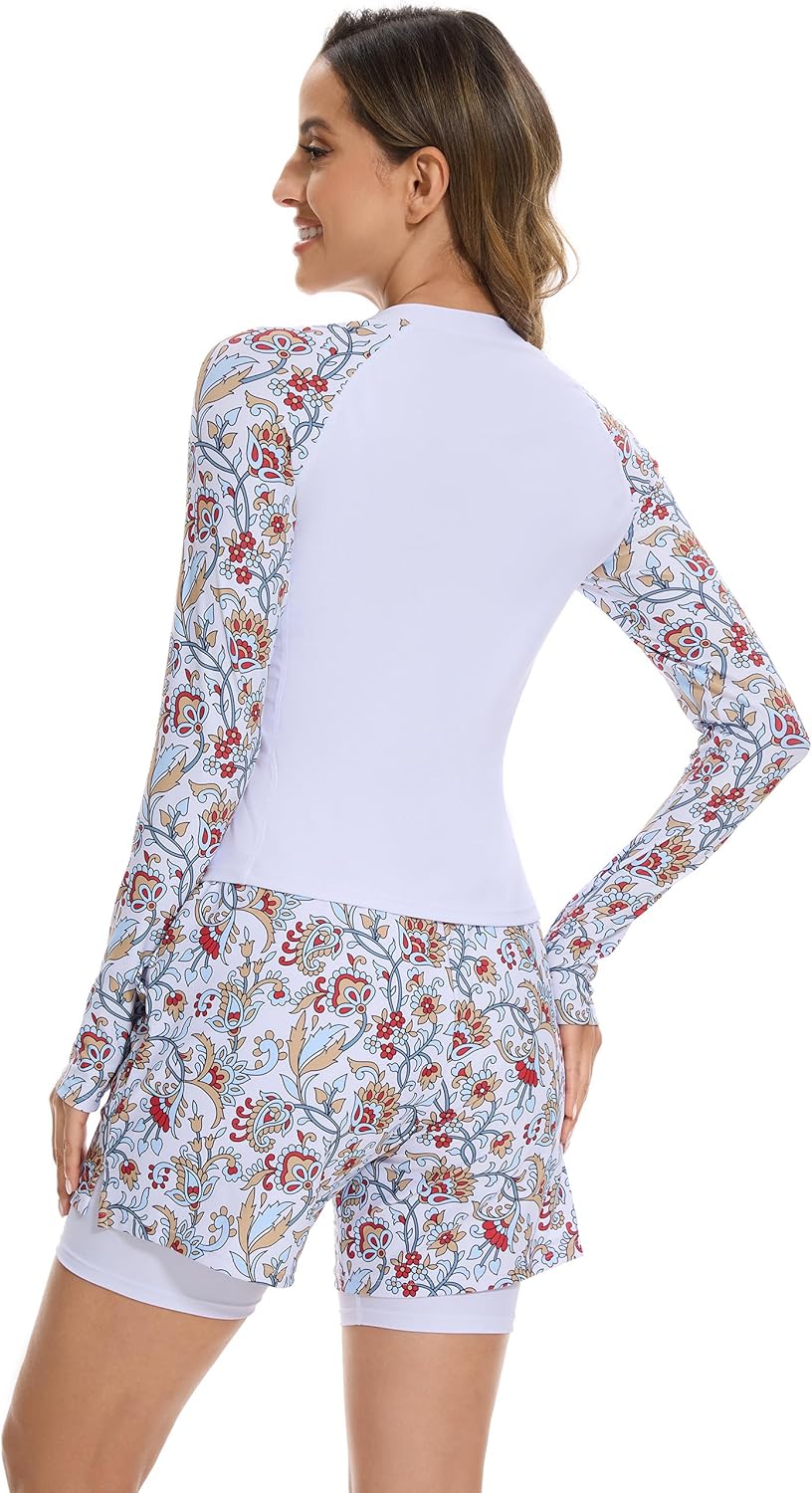Rash Guard for Women 3 Piece Swimsuits Long Sleeve Bathing Suit with Boyshorts and Bra Ladies Swim Over 50 UPF 50+ - Image 4