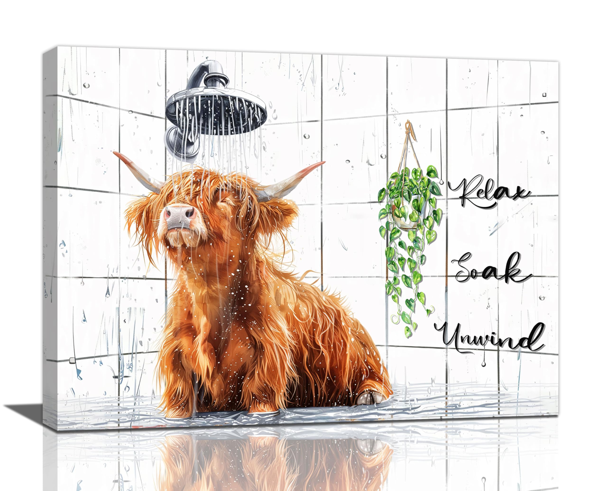 Bogosip Highland Cow Wall Art - Cattle Shower Bathroom Pictures, Farmhouse Cow Decor, Modern Framed Artwork 16"x12"