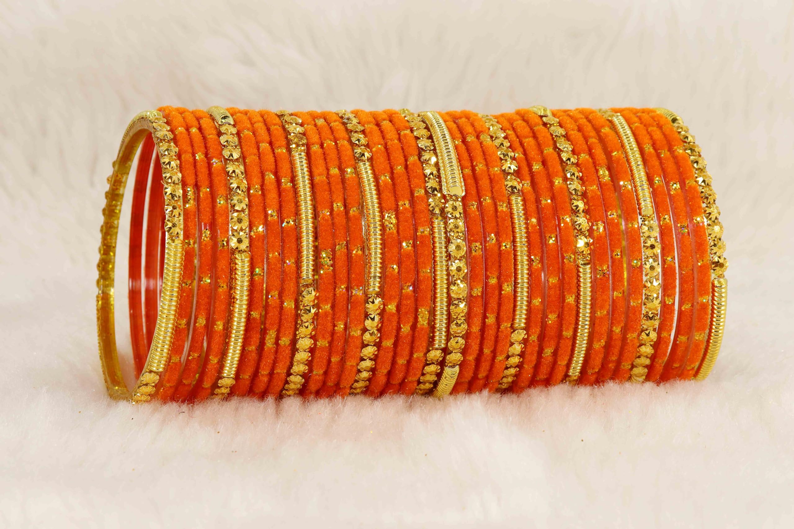 Glass Beads & Polka Dots Velvet Bangles Set (Spring Inches)