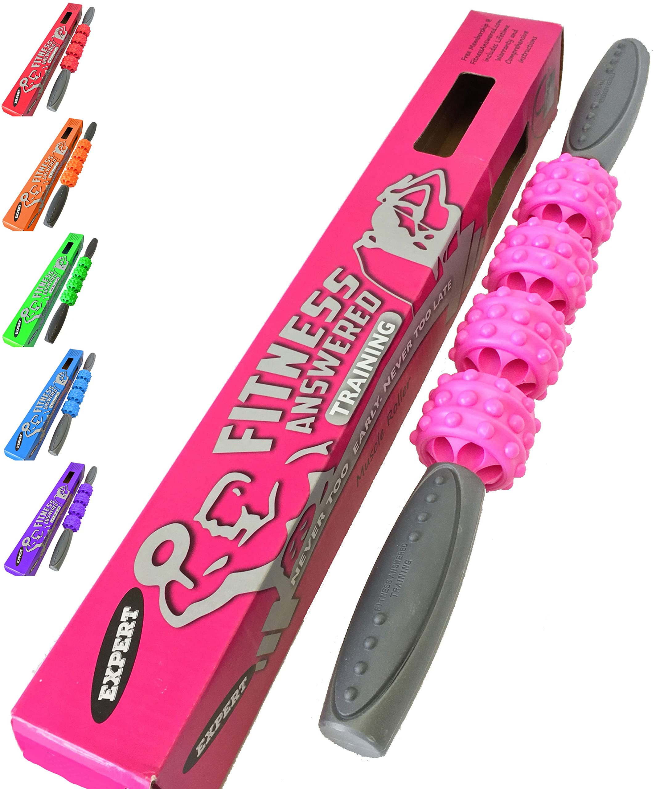 Fitness Answered TrainingPink Advanced Muscle Roller Stick Handheld Fascia Tool Roller for Muscles Deep Tissue- 16.75"
