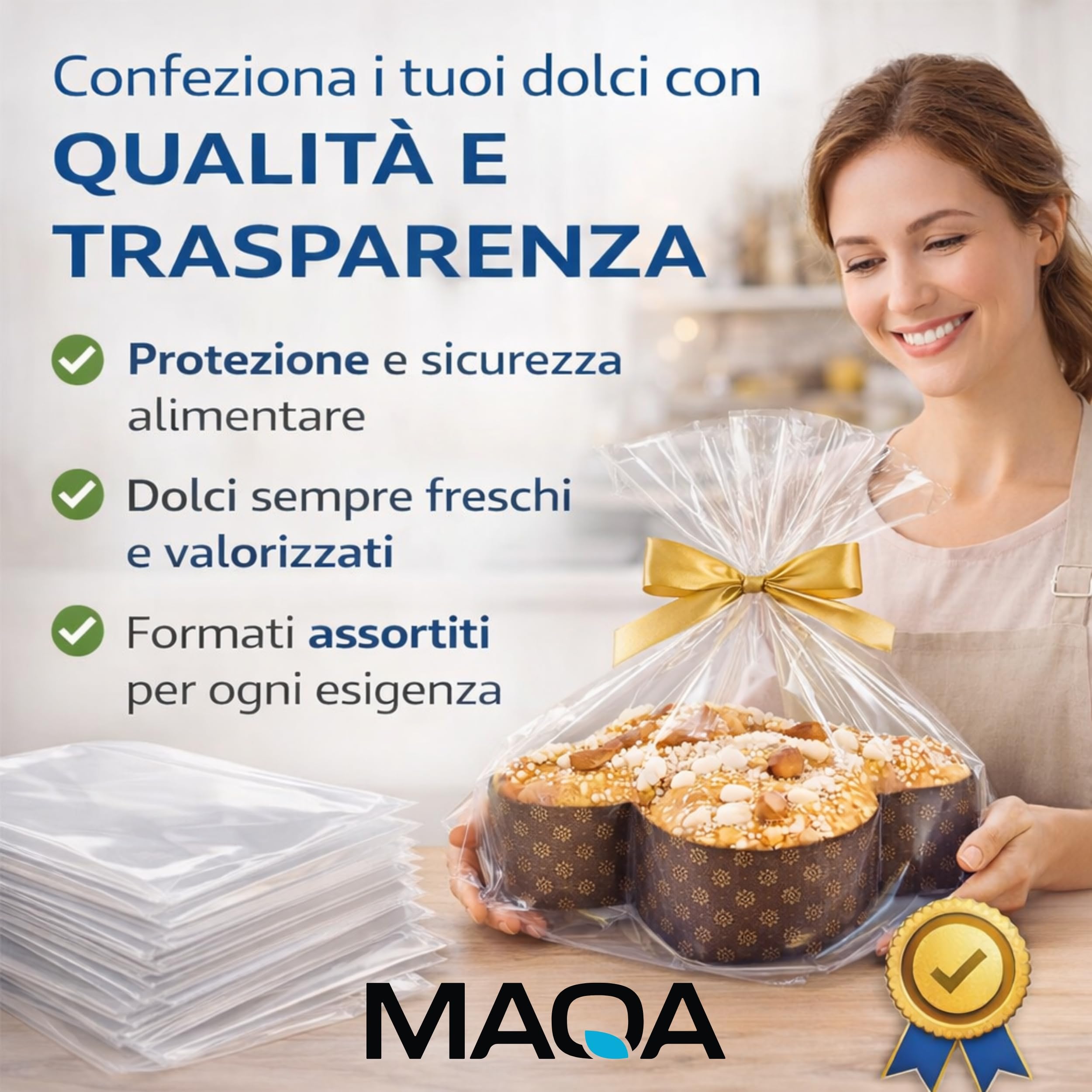 50 Buste Trasparenti Per Confezioni Alimentari in Polipropilene PP, IDEALE PER: Colomba, Panettone e Pandoro, Idonee al Contatto Alimentare, Alta Trasparenza, (50 Buste Porta Colombe, 35 x 43 cm)