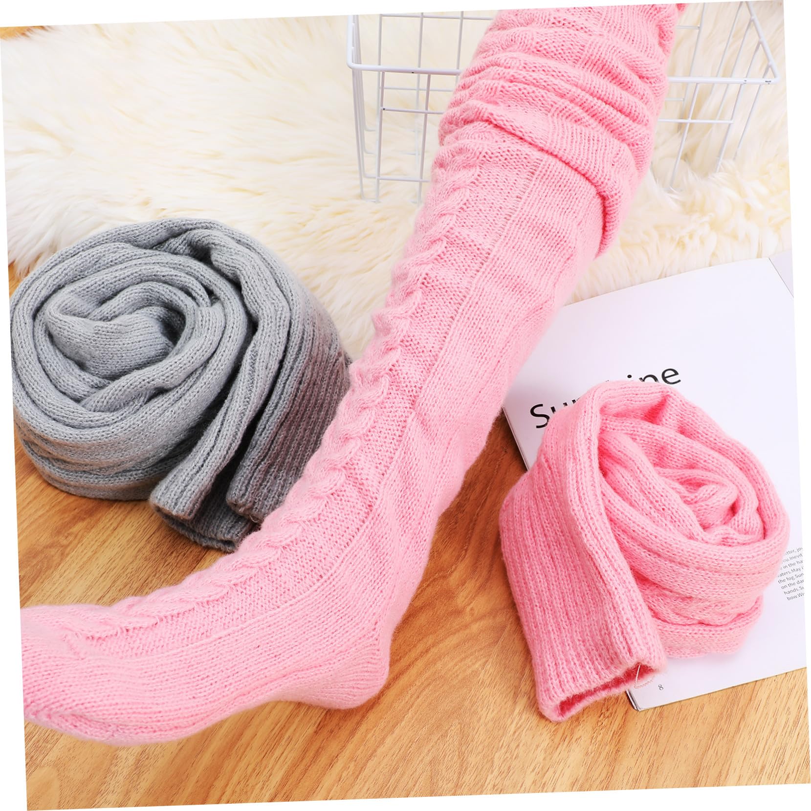 VALICLUD Overknee Socken für Damen 2 Paar Gewebe Gestrickt Warm