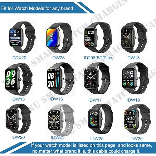 Miniatura 2 de VBANU VeryFit - Cable de carga para reloj inteligente, compatible con IDW19, IDW15, IDW13, ID208(BT), ID205L, ID206 y más, cable USB magnético de