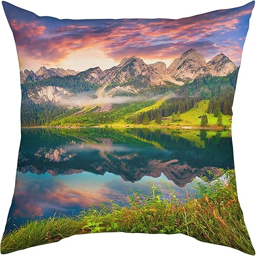 Throw Pillow Covers Decorative Square Throw Pillowcase IndoorOutdoor Natural Landscape Scenery Beautiful Dreamy Sundown Sunset Lake Pillow Cover