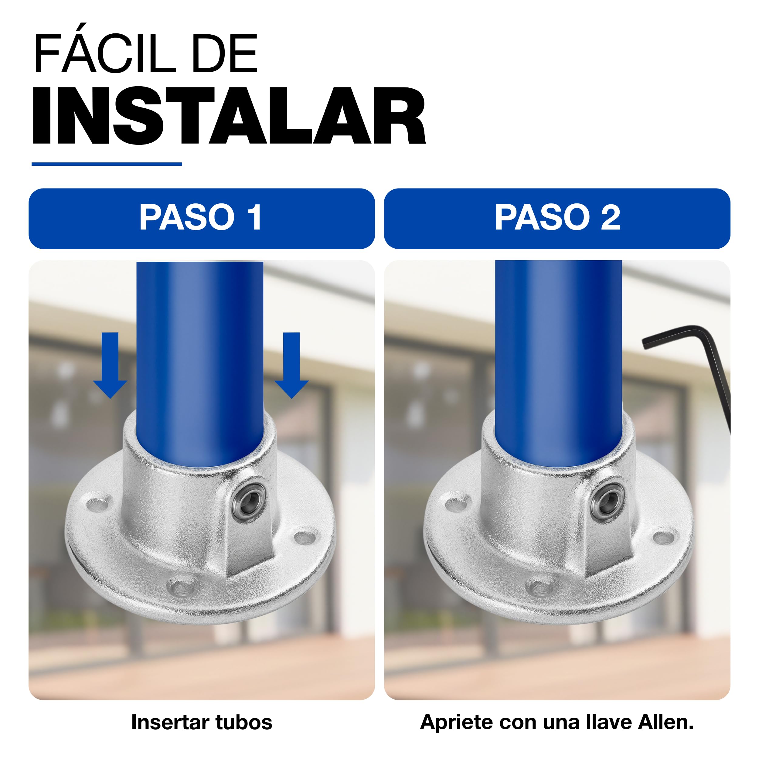 GeZu Impex Abrazadera de Tubo con Placa de Brida Ø 27mm Galvanizada en Caliente Plata Soporte de Base para Barandilla