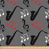 Vista 167 de Ambesonne Tela de Fiesta Popstar por Yarda, Estilo de Dibujos Animados Garabatos Dibujados a Mano Tema Musical Impresión de Arte Lineal, Tela