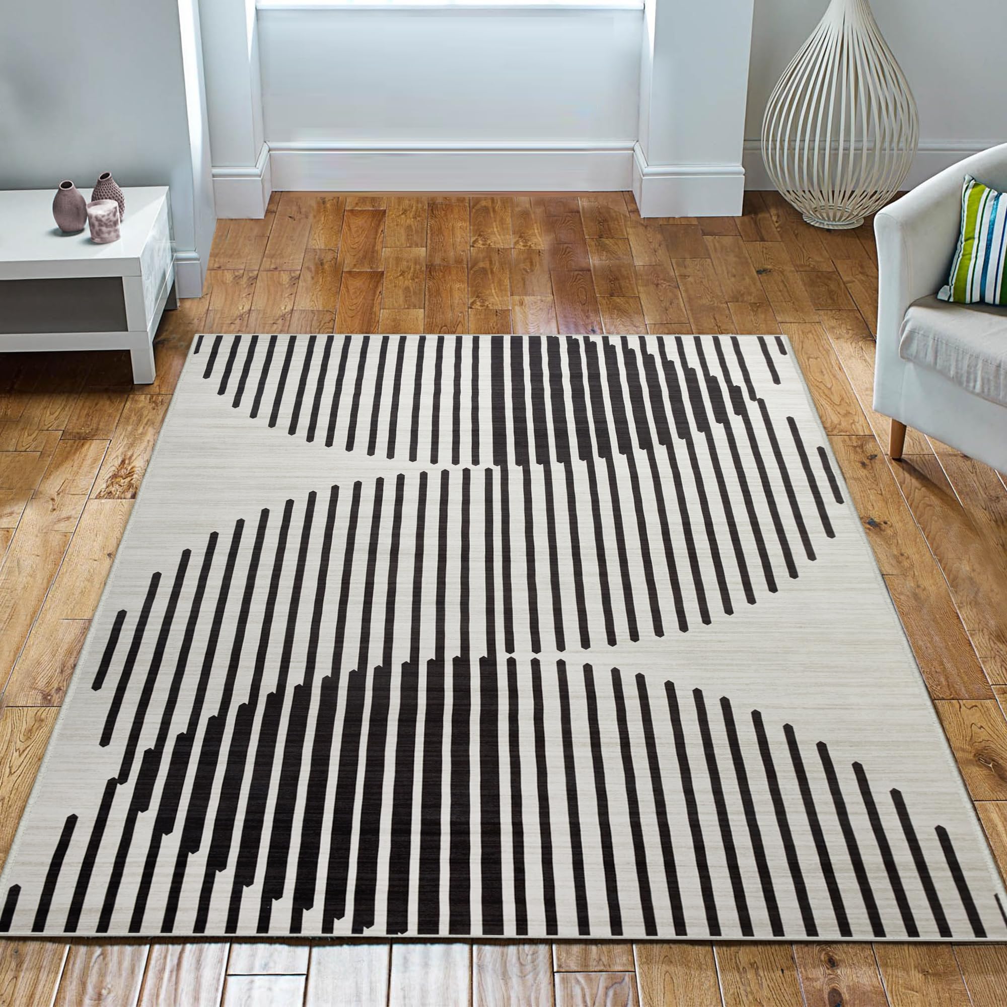 Imperial Rooms Rugs Living Room- Cream Rugs for Bedroom 60x110 Cm Non Shedding Super Soft Modern Kitchen Rug Geometric style Abstract Carpet Easy Care (Jett) — image 1