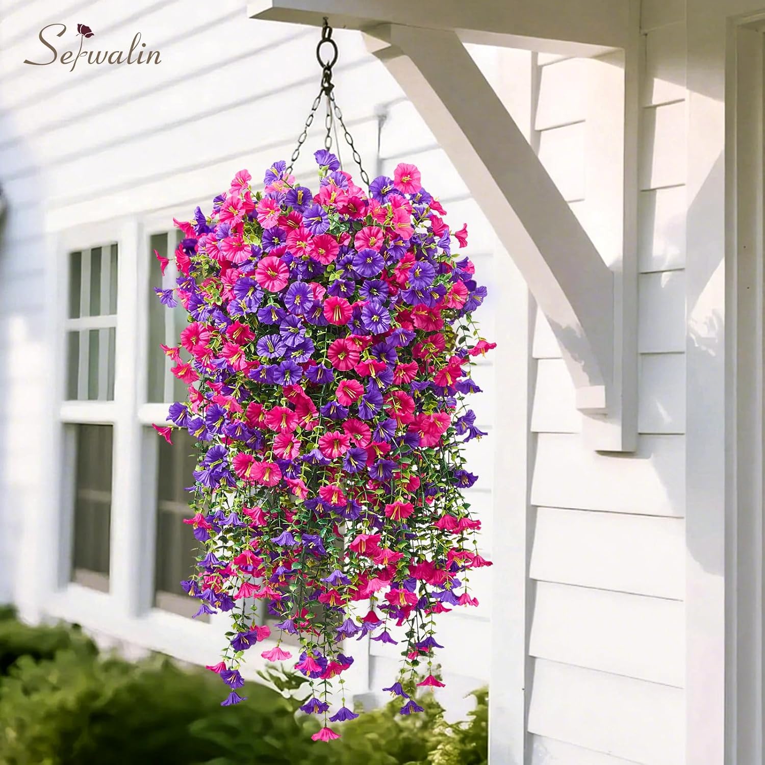 Serwalin Artificial Hanging Flowers for Outdoors Decoration, 4PCS UV Resistant Silk Artificial Fake Plants Outdoor for Porch Patio Balcony Indoor Planter Yard Decor (Purple&Rose Pink,4PCS) - Image 8