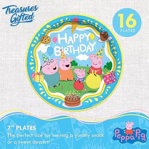 Miniatura 3 de Treasures Gifted Suministros para fiesta de cumpleaños de Peppa Pig con licencia oficial, sirve para 16 invitados, juego de vajilla para