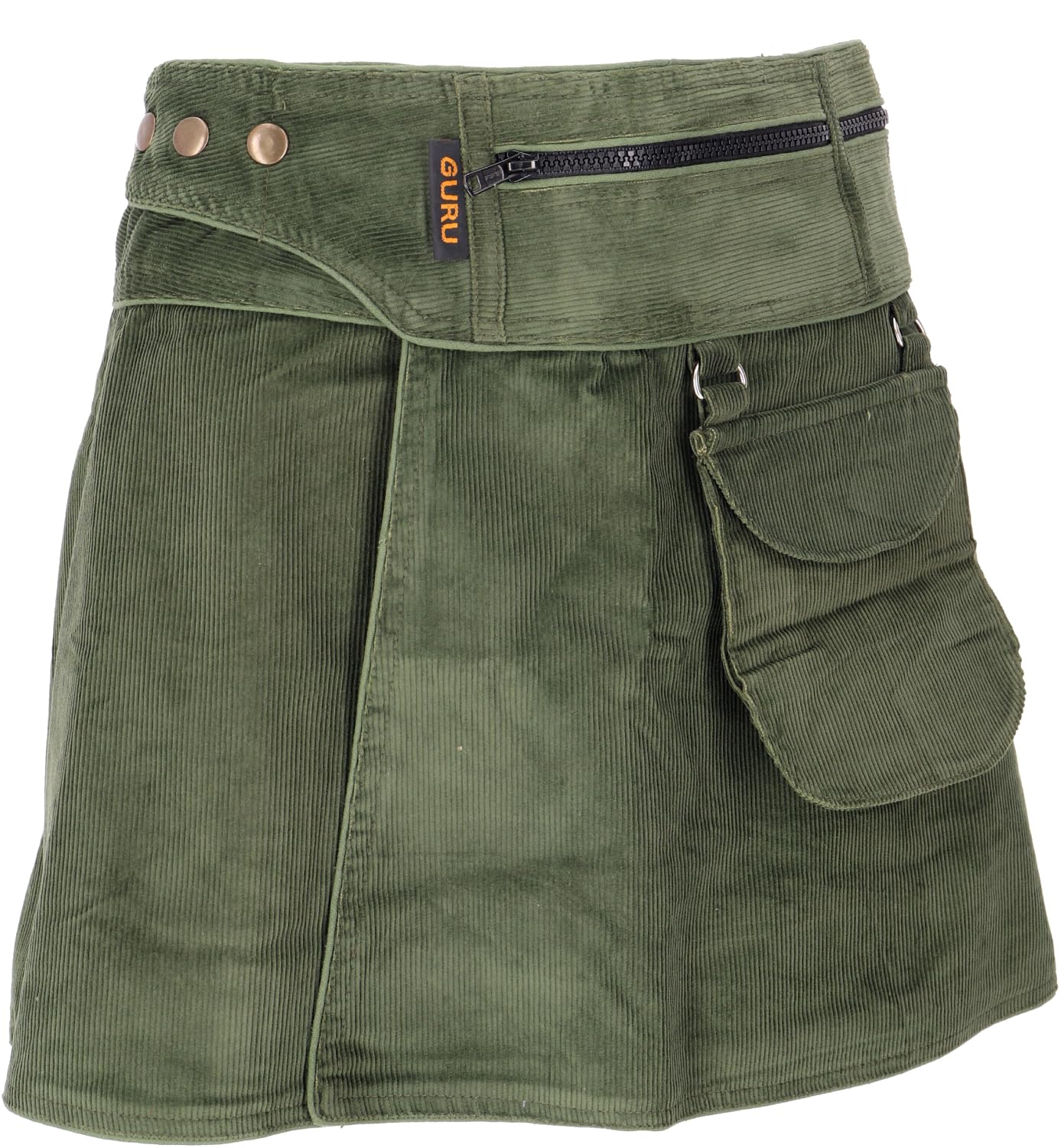 GURU SHOP Wickelrock, Cord Minirock, Slim Fit, Baumwolle, dunkelblau | Minirock mit Reißverschlusstaschen, verstellbar, langlebig, modisch