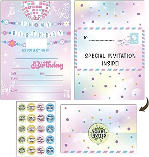 In My Birthday Invitation, Friendship Bracelet Invitation, Teen Birthday Girl Music Party Invite with Stickers, Fill In Style Invite Cards For Girls, Foldable Invitation Card-A20