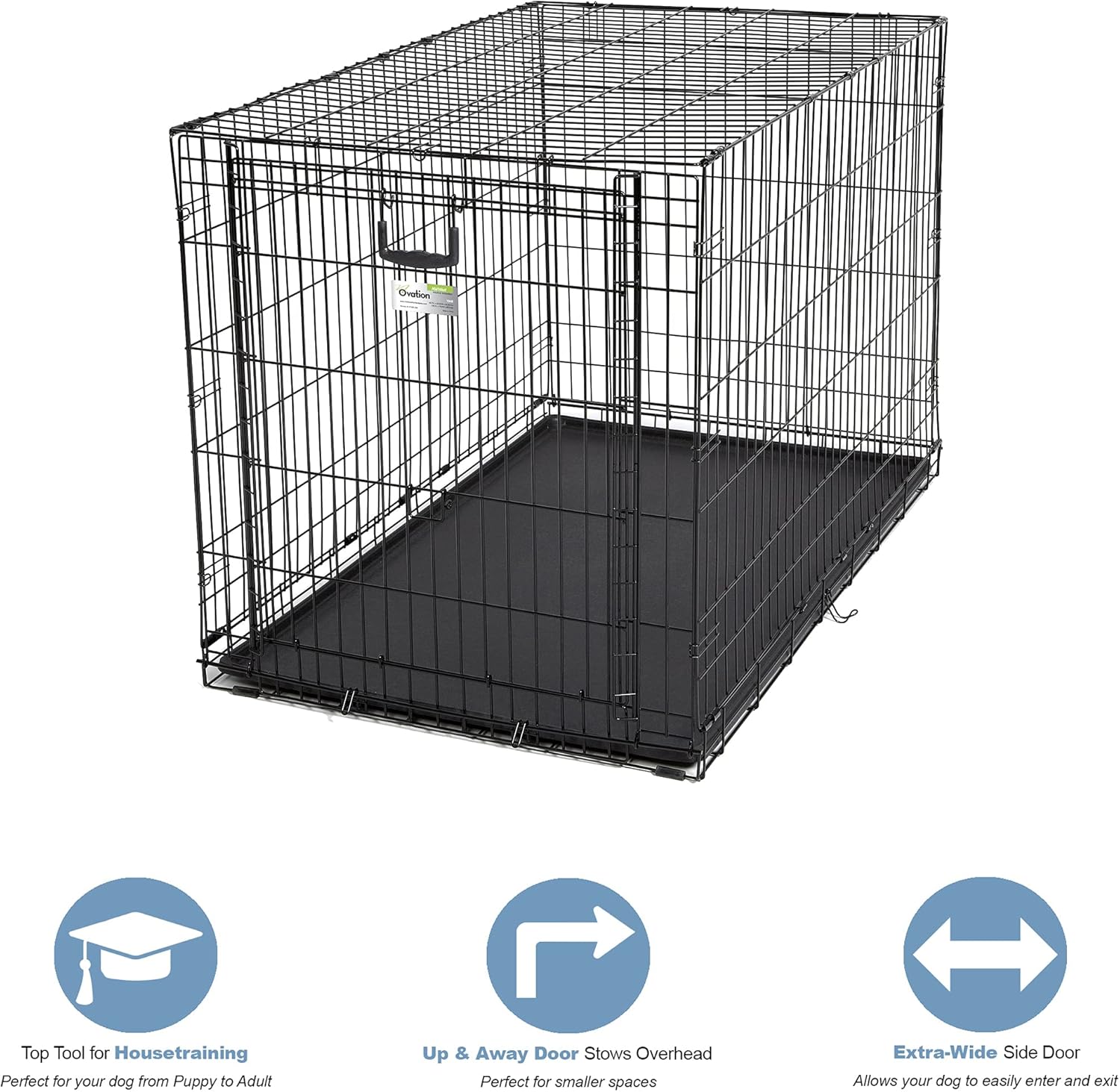 MidWest Homes for Pets XL Ovation Single Door Folding Dog Crate, 48-inches, Space-Saving Patented Up & Away Door, Leak-Proof Pan, Divider Panel, Black