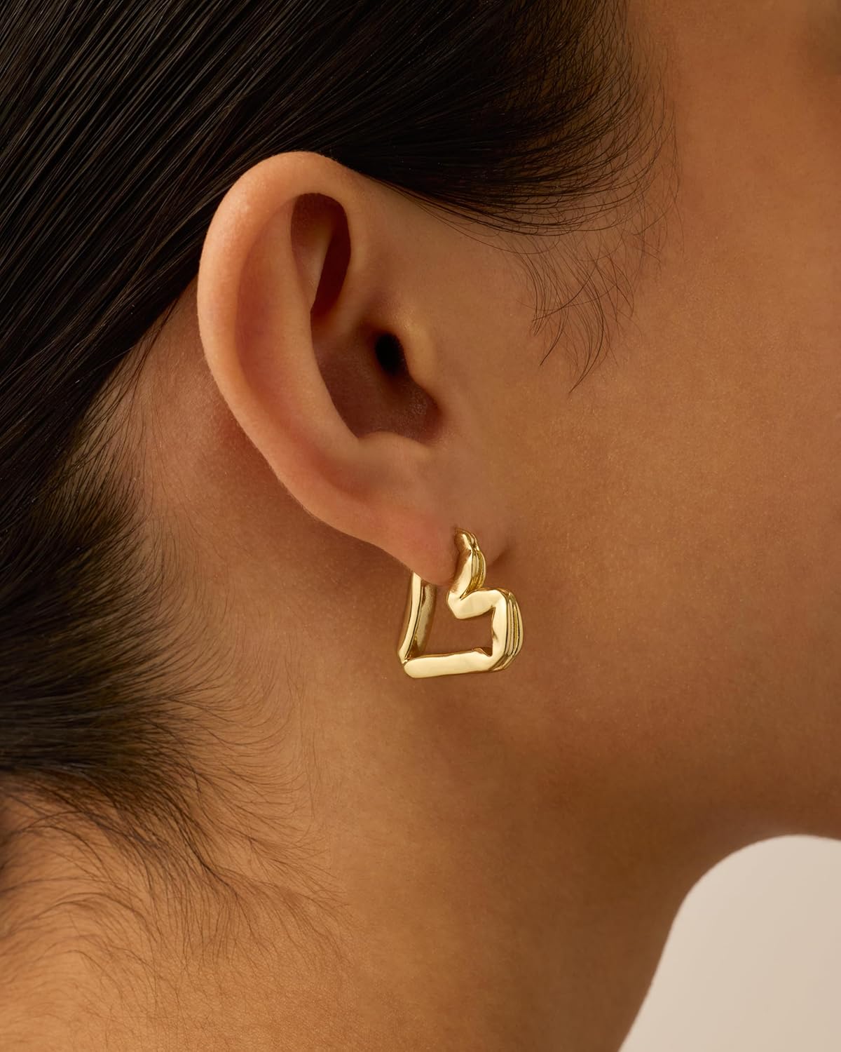 PAVOI 14K Gold Plated Bold Chunky Dupe Heart Hoop Earrings for Women | Gold Earring Pair - Valentines Day Trendy Jewelry - Image 2