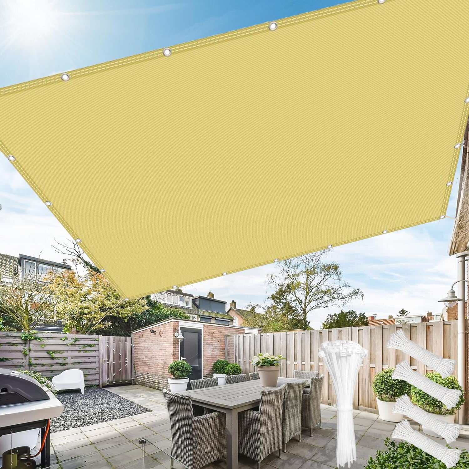 Filet d'ombrage pour jardin 3.2x4.6m rectangulaire brise-vue jaune balcon