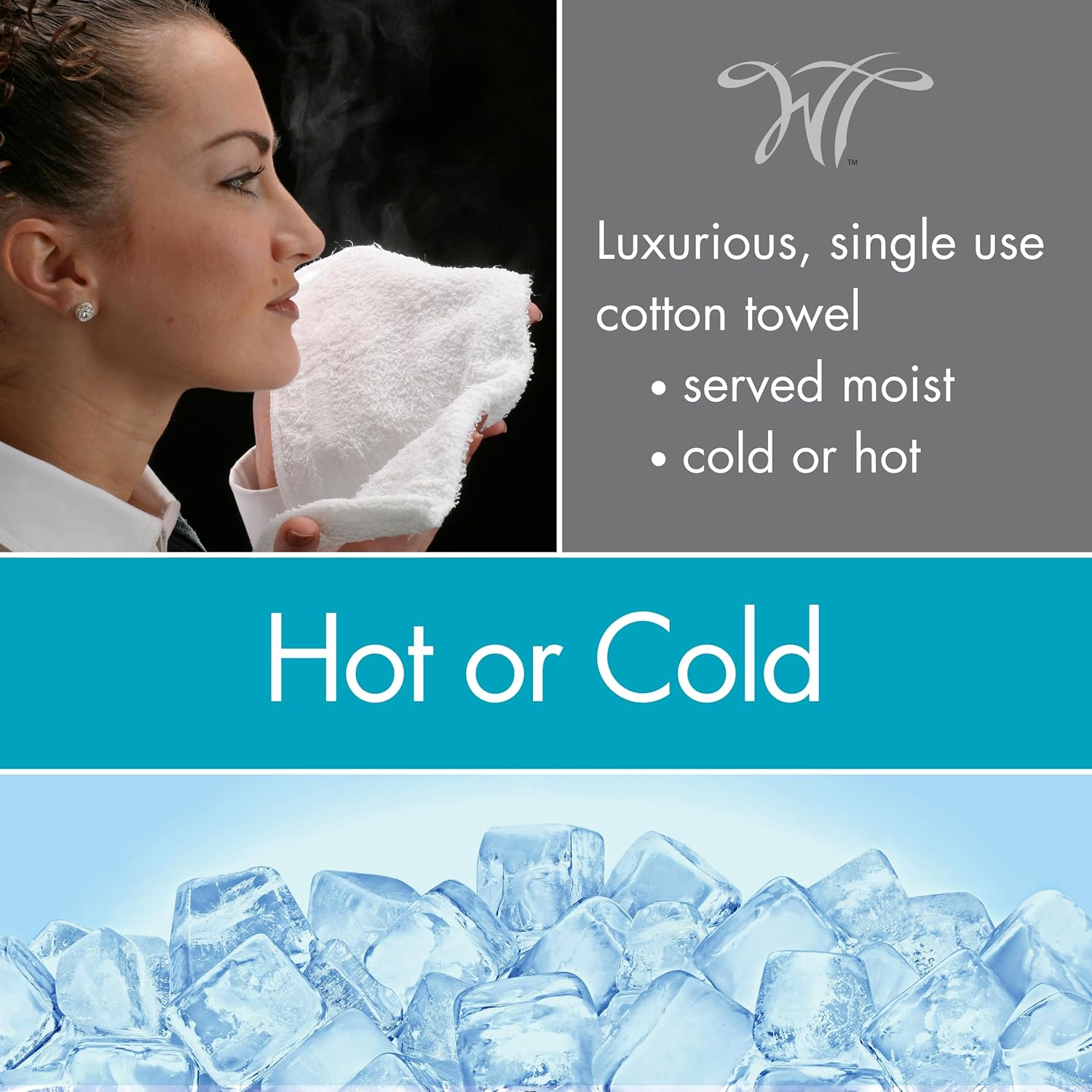 White Towel Services 8" x 8in Moist Cotton Towel Individually Wrapped - Lavender (Case of 50) - Single-Use Oshibori Style Cotton Hospitality Towels