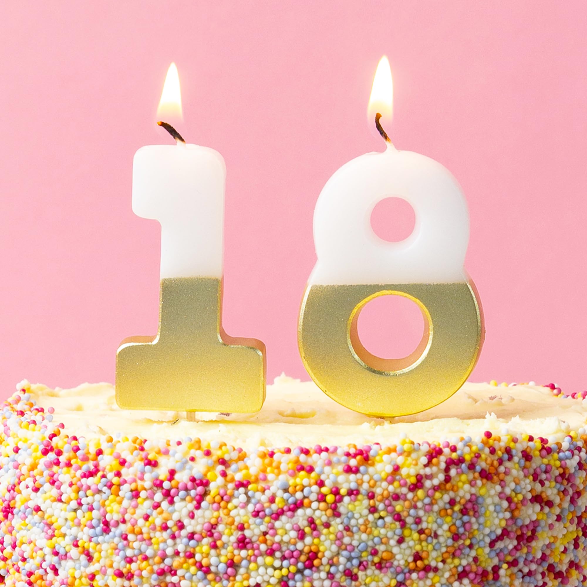 Talking Tables 18th Birthday Candles Cake Toppers Decorations – Premium Quality Gold Number Candles for 18th Birthday, Anniversaries, Milestone Celebrations – 5.5 cm Size