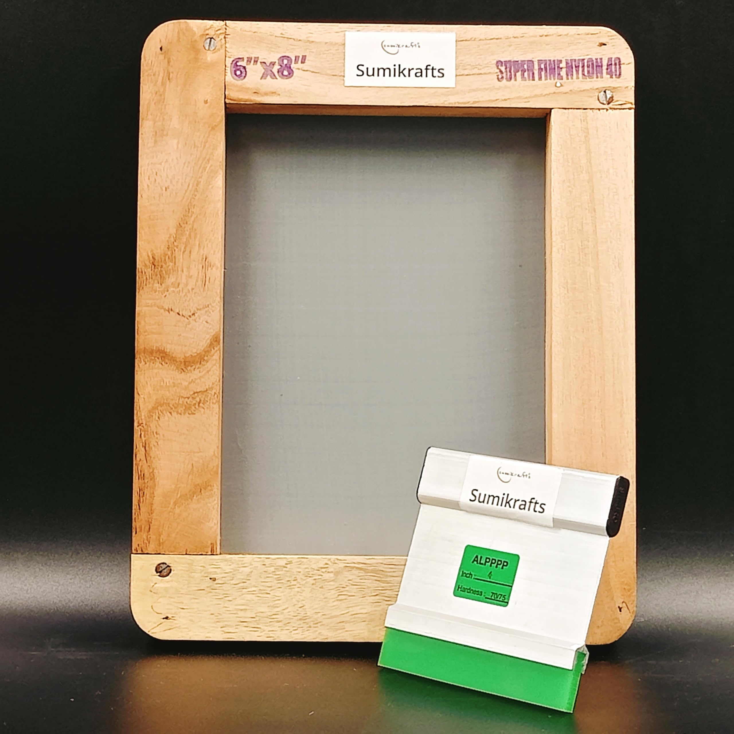 Sumikrafts 6x8 Inch Screen Printing Wooden Frame with Pre-Stretched Nylon Mesh No. 40 + 4" Squeegee Blade (70/75 Hardness) – Ready-to-Use Kit for Detailed Designs-image-25