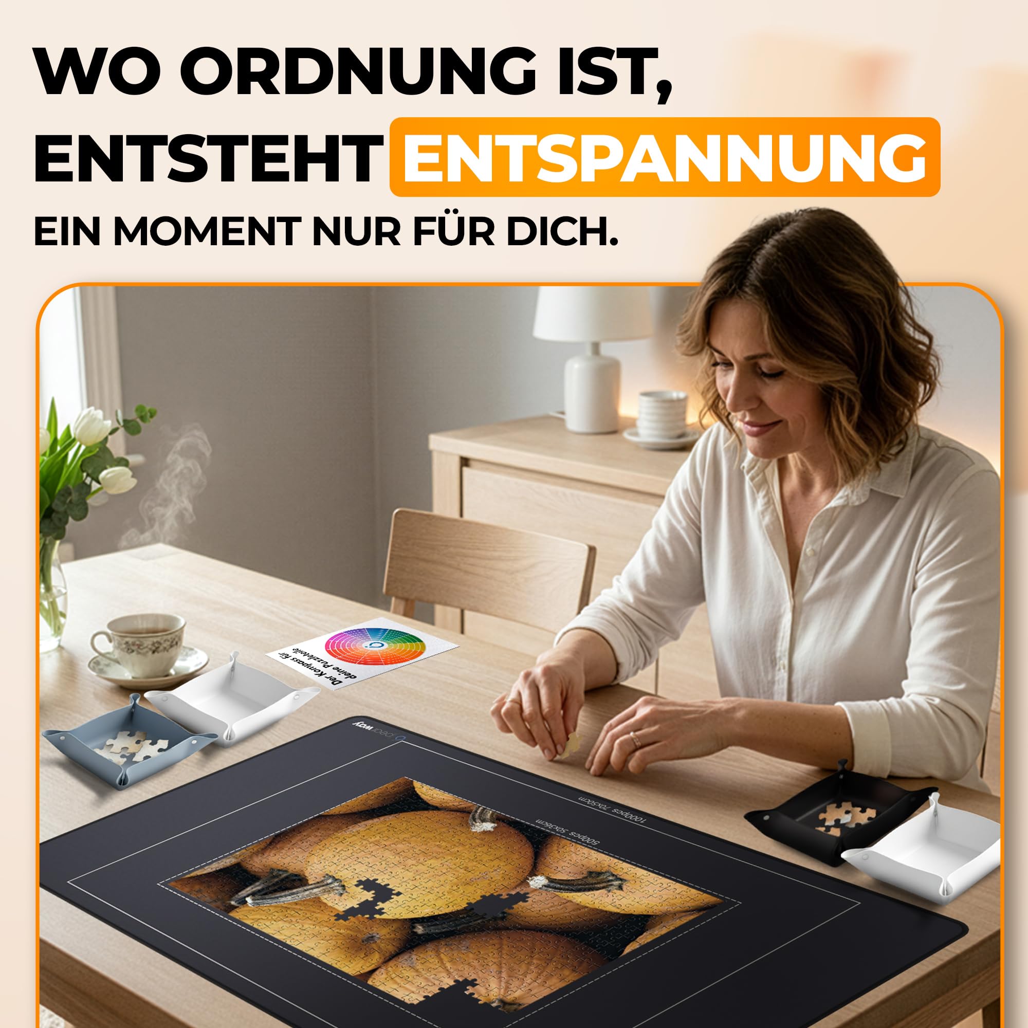 PEARWAY Puzzlematte 1000 Teile zum Aufrollen - inkl. Sortierschalen & sanft gleitender Oberfläche statt rauem Filz - Puzzle Matte - Puzzleunterlage - Puzzleteppich - Puzzlerolle - Puzzle Aufbewahrung