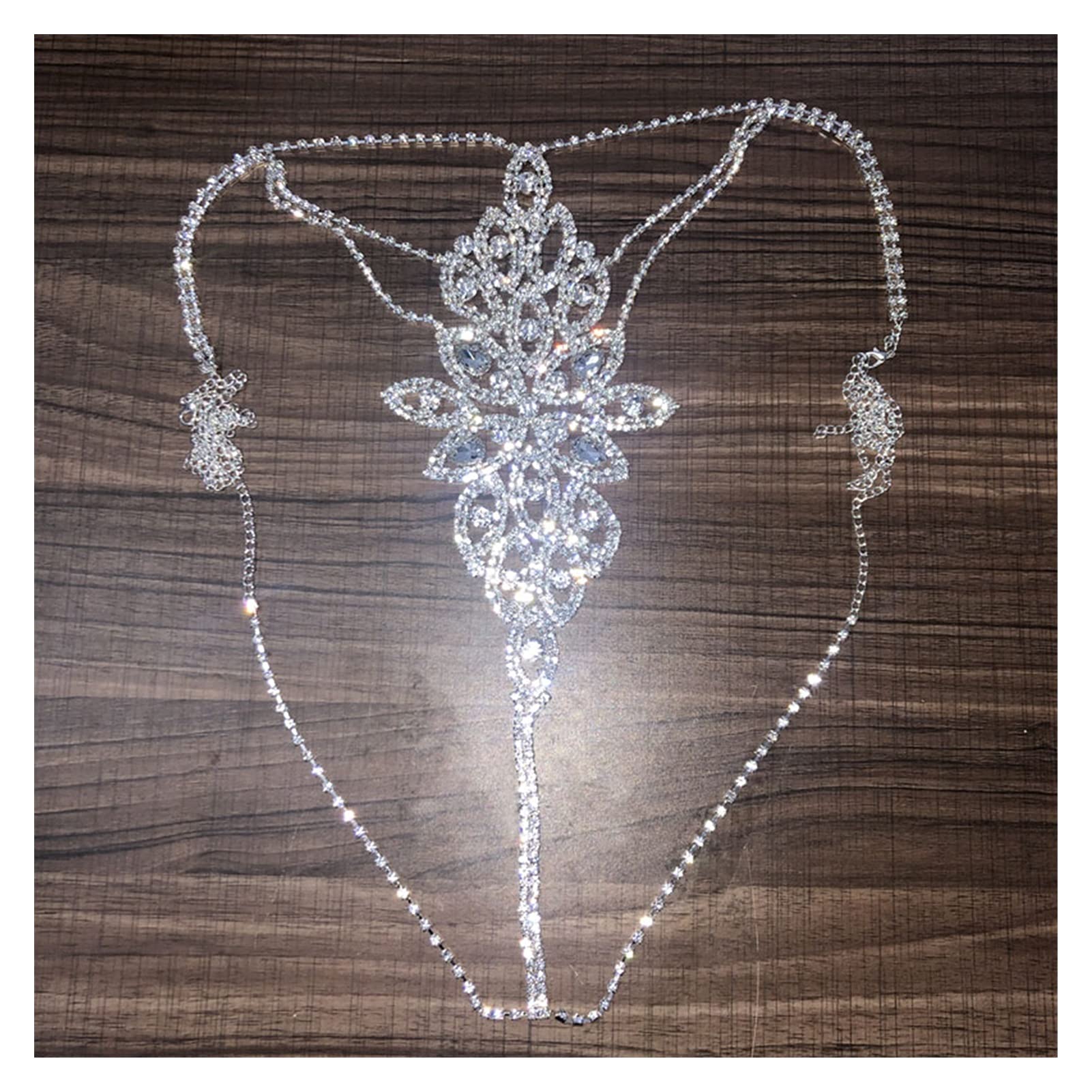 Körperkette Kristall Körperkette Bikini Harness Jewlery for Frauen Strass Kette BH Unterwäsche Set Hohlschmuck (Hauptsteinfarbe: Silber, Farbe: Goldfarbe)