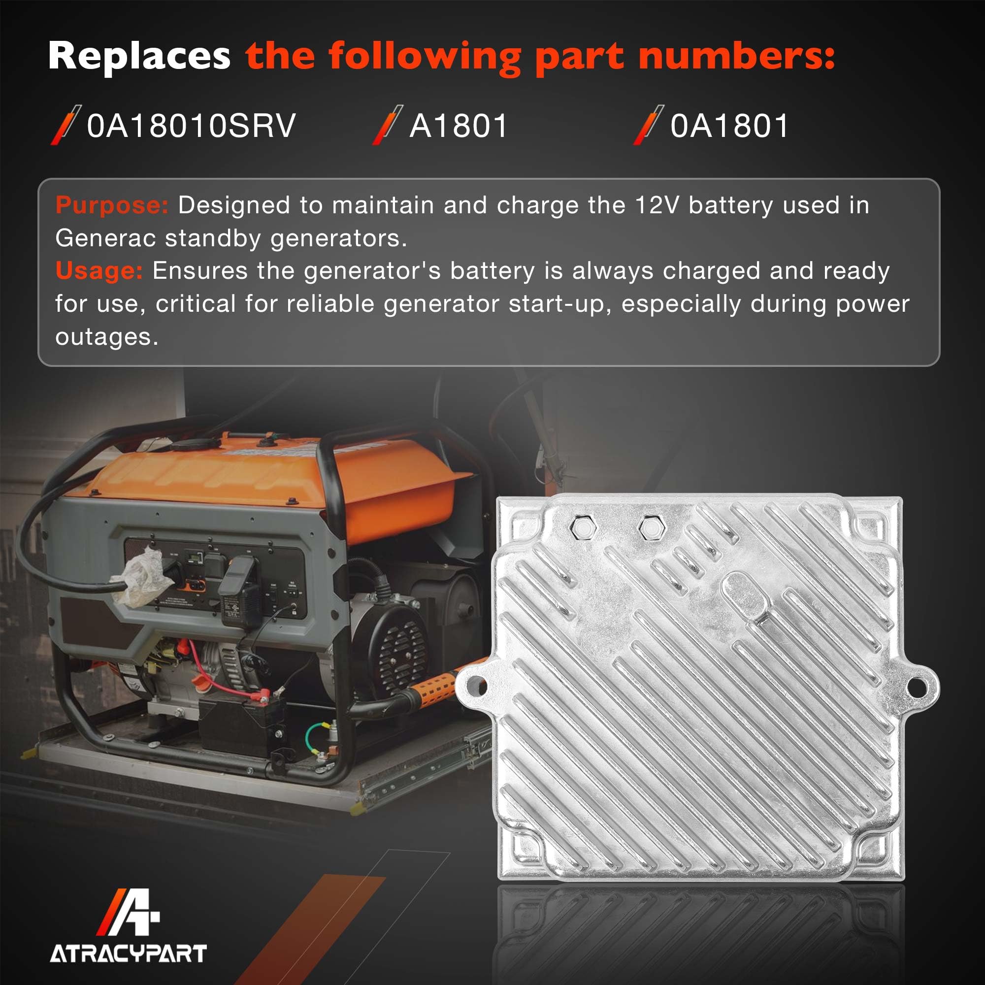 0A18010SRV 12 Volt Engine Battery Charger Assembly Fit for Generac Generator, Replaces A1801, 0A1801, 4390-0